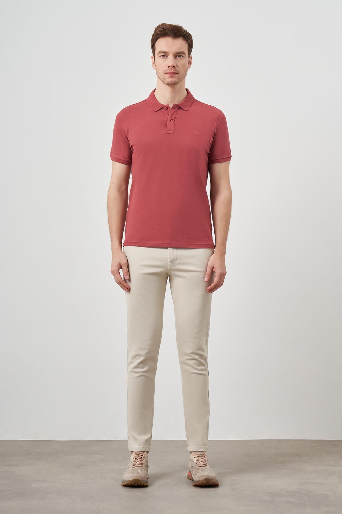 Gül Basic Düz %100 Pamuk Slim Fit Dar Kesim Kısa Kollu  Polo Yaka Erkek Tişört