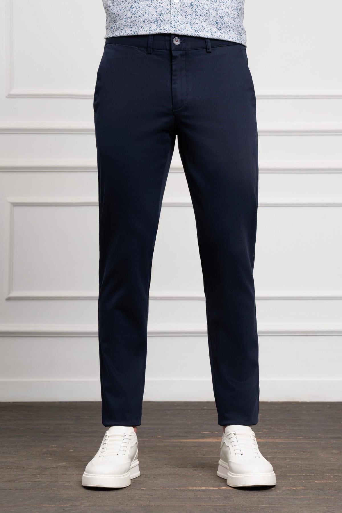 Lacivert Slim Fit Dar Kesim Chino Yan Cep Erkek Pantolon