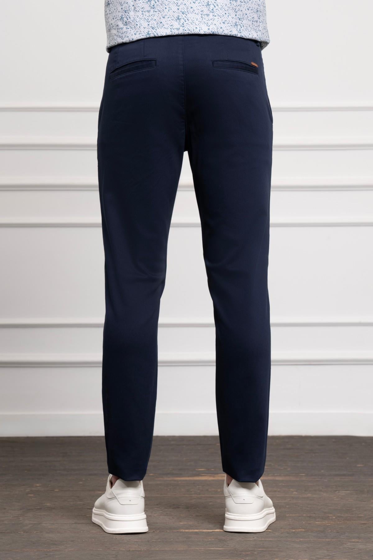 Lacivert Slim Fit Dar Kesim Chino Yan Cep Erkek Pantolon
