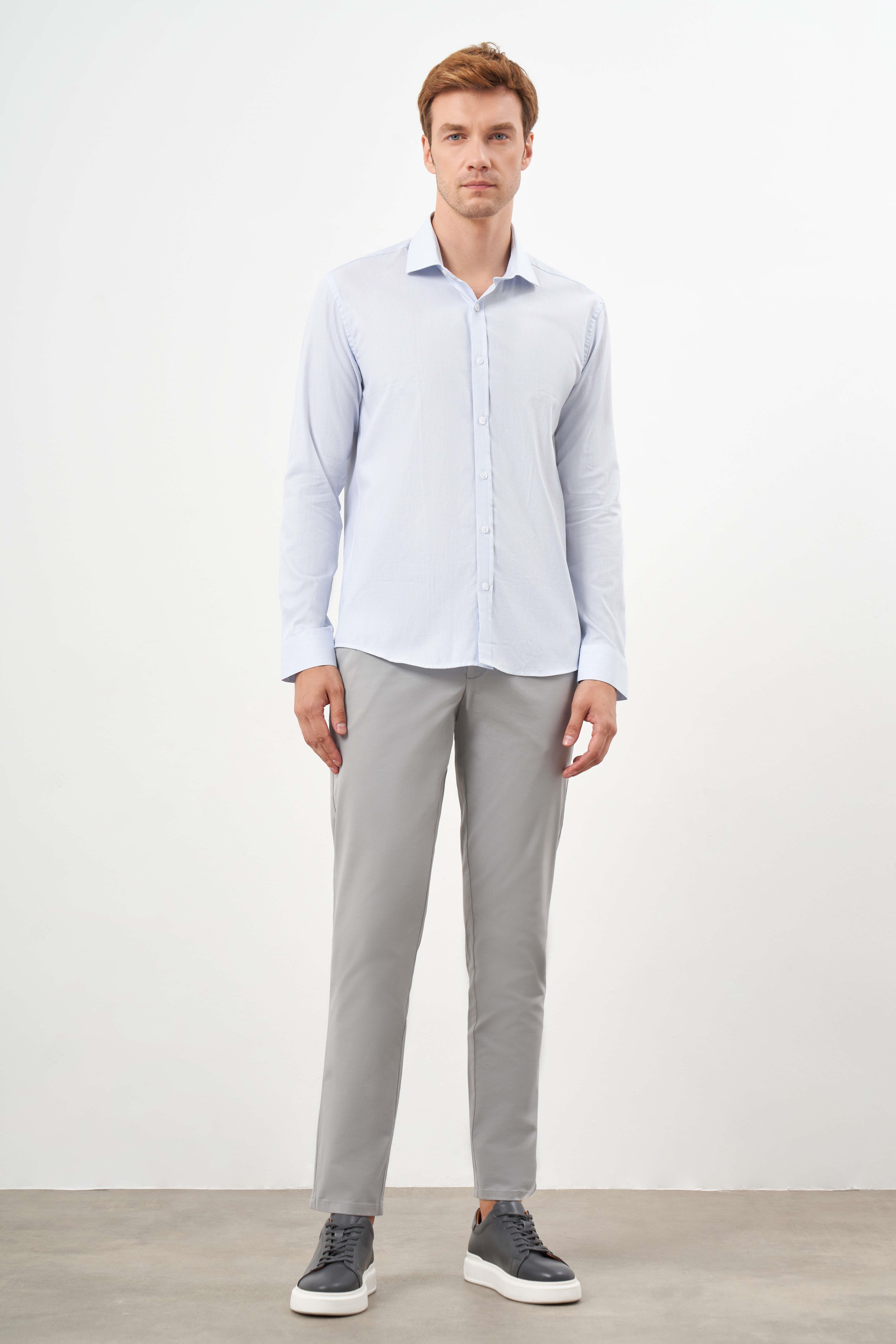 Morven Erkek A. MAVİ Pamuk Desenli İtalyan Yaka Slim Fit Gömlek