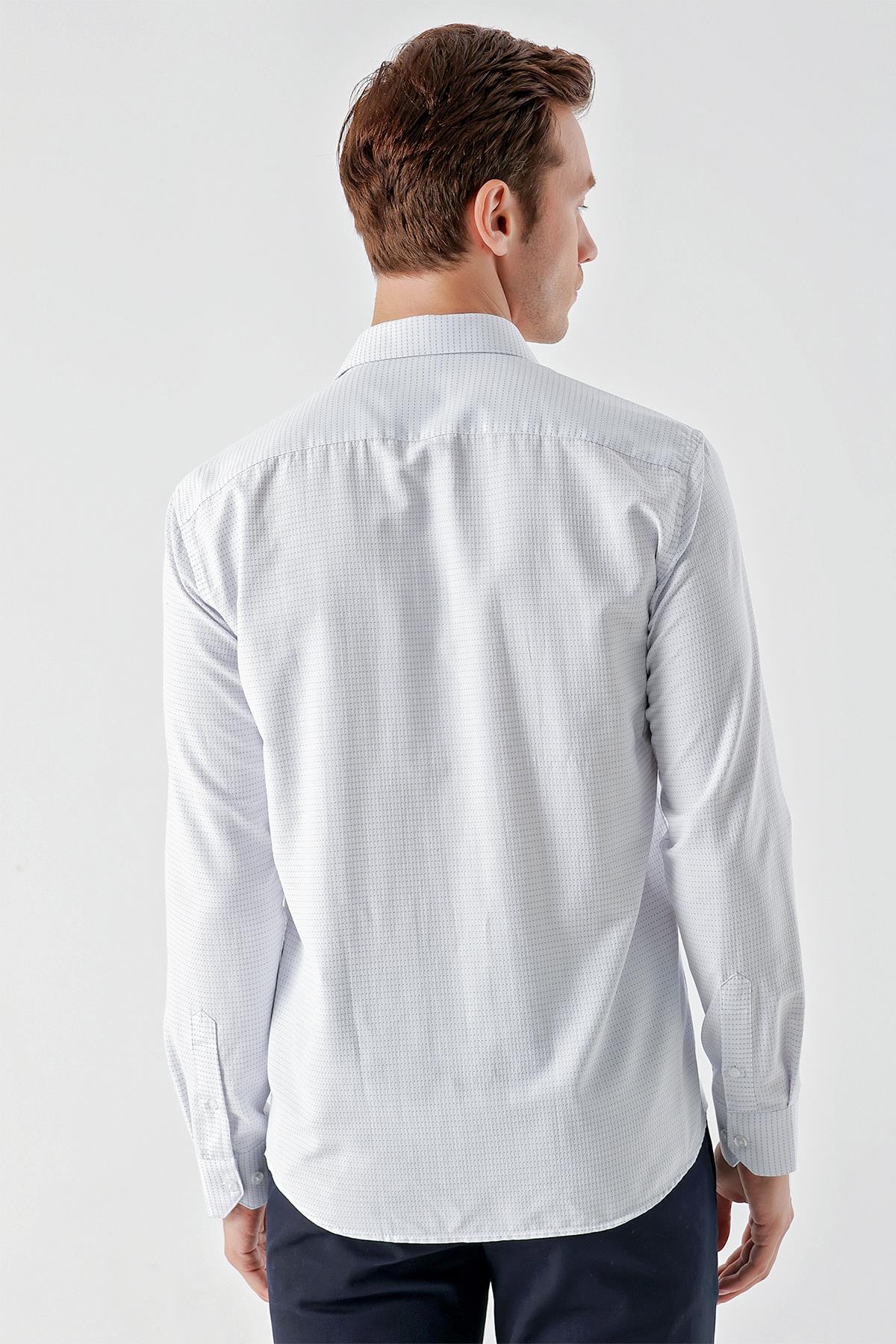 Morven Erkek A. MAVİ Trend Baskılı Desenli İtalyan Yaka Slim Fit gömlek