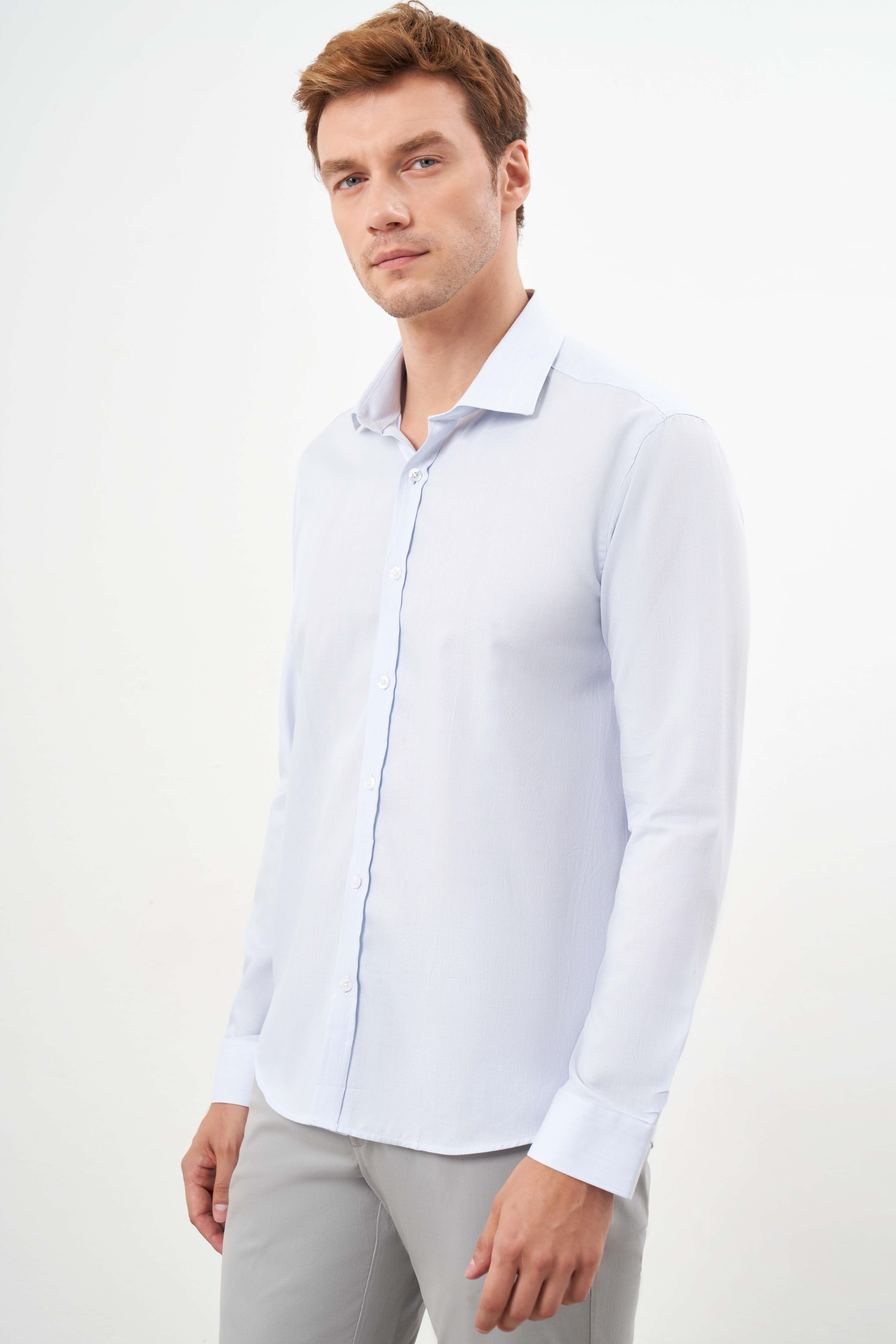 Morven Erkek A. MAVİ Pamuk Desenli İtalyan Yaka Slim Fit Gömlek