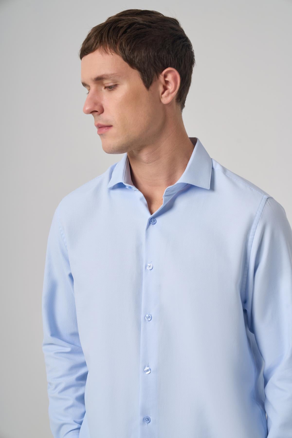 Morven Erkek A. MAVİ Polyester Trend Desenli Dynamic Fit İtalyan Yaka Gömlek