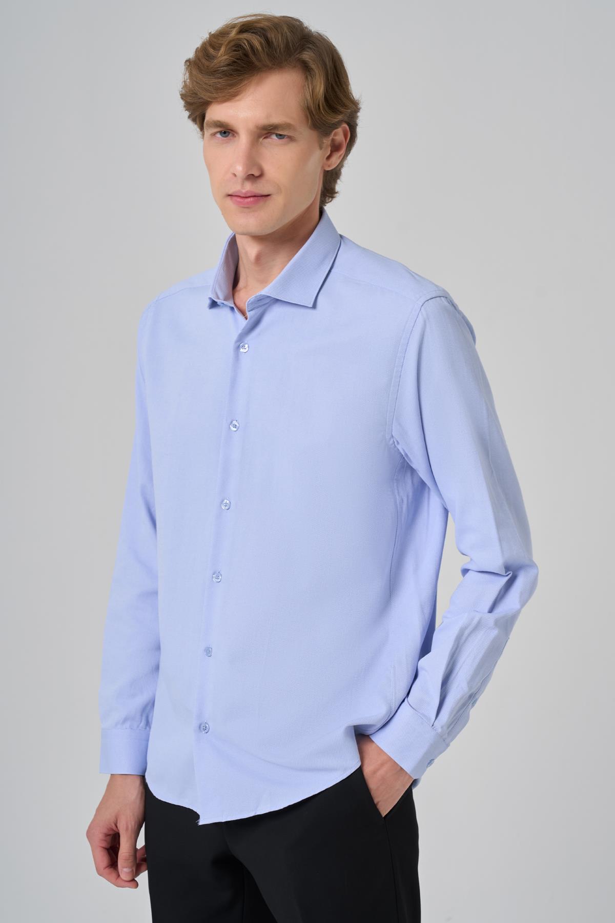 Morven Erkek A. MAVİ Slim Fit İtalyan Yaka Gömlek