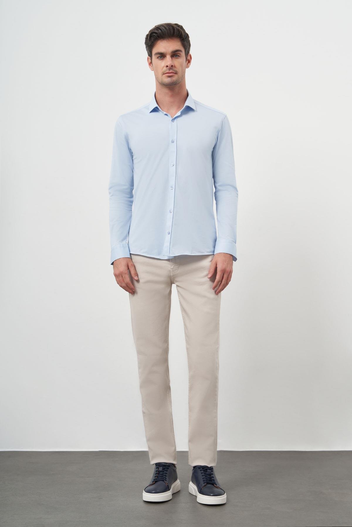 Morven Erkek A. MAVİ Trend Slim Fit İtalyan Yaka Gömlek