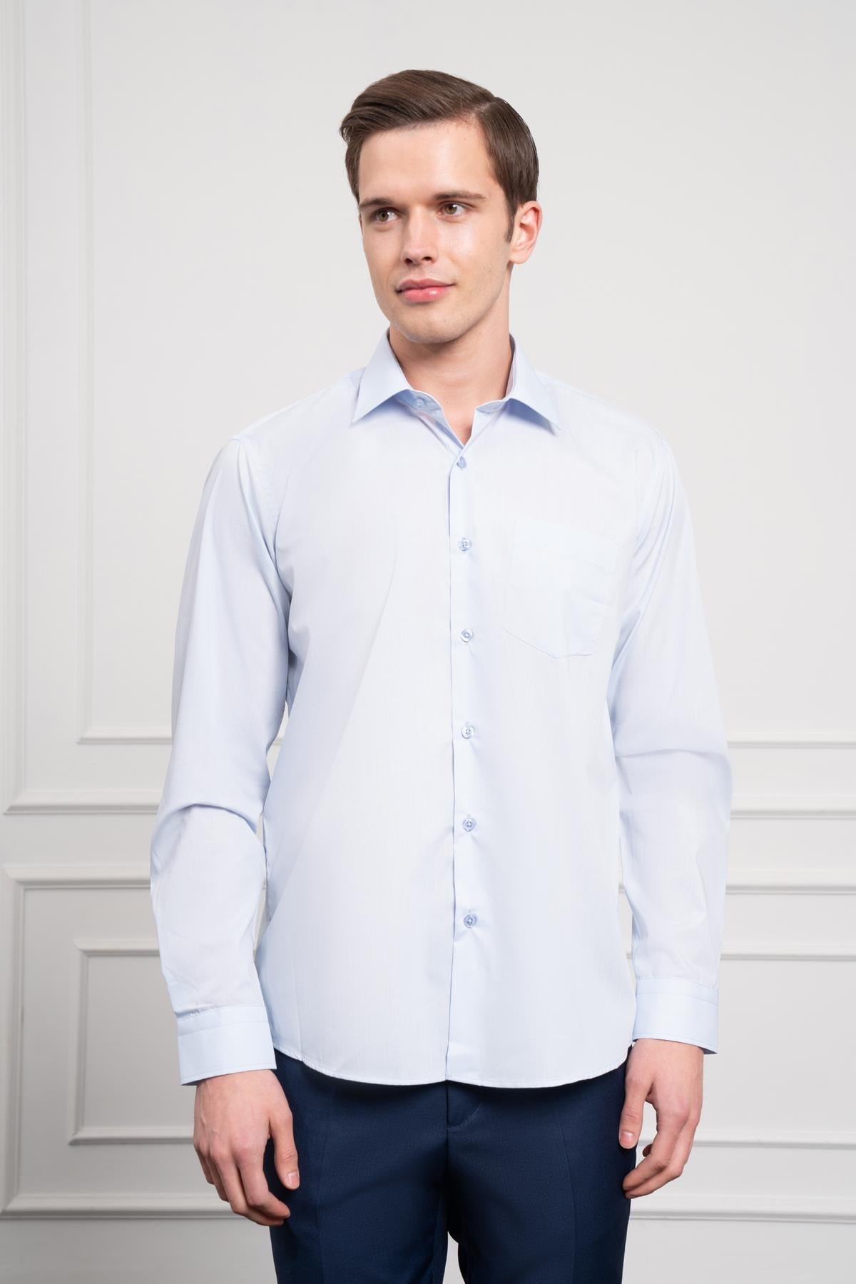 Morven Erkek A. MAVİ Basic Regular Fit Sert Yaka Cepli Gömlek