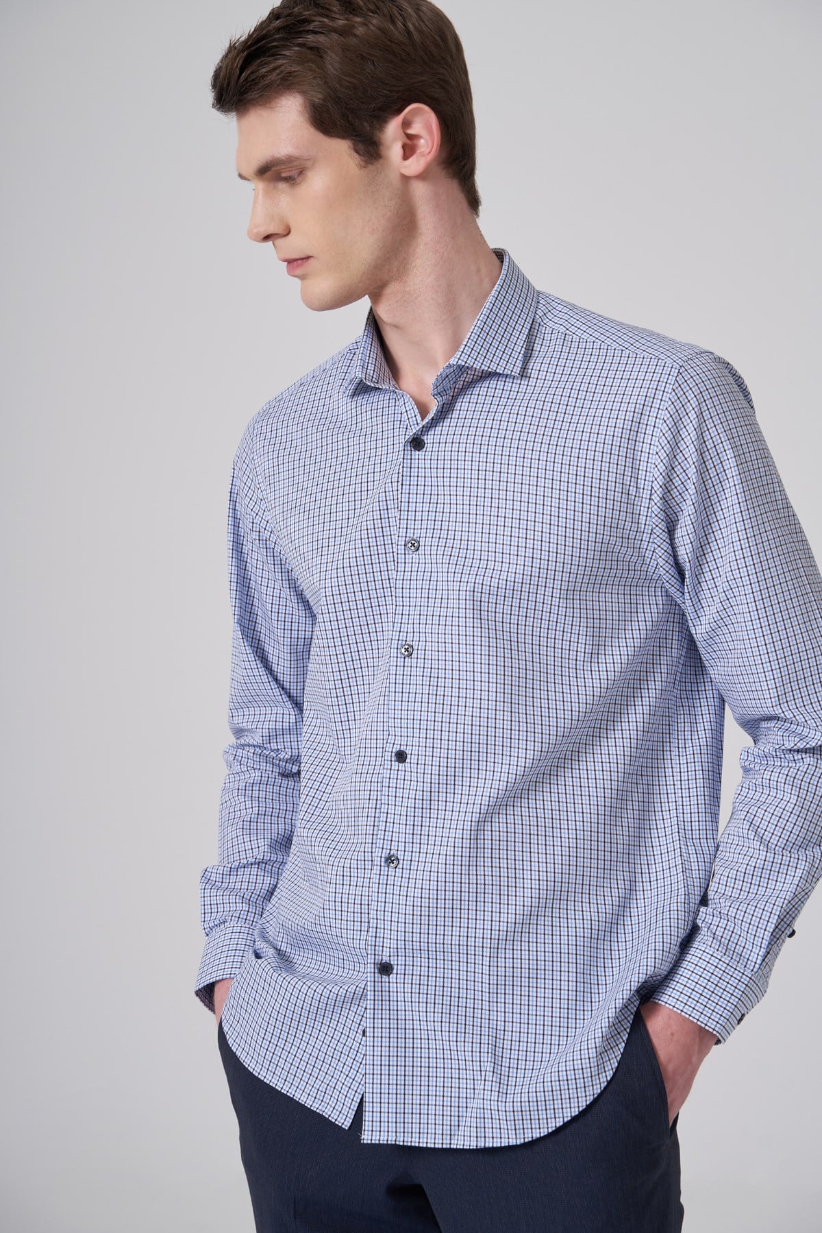 Morven Erkek A. MAVİ Pamuk Trend Dynamic Fit Tam İtalyan Yaka Gömlek