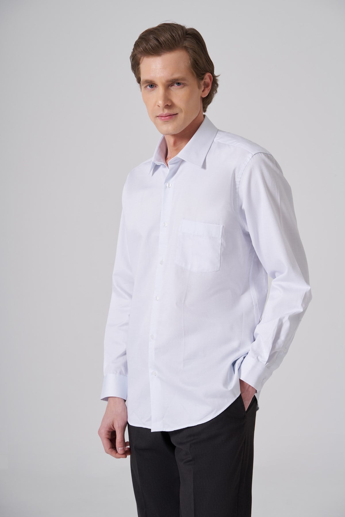 Morven Erkek A. MAVİ Pamuk Trend Pitikareli Regular Fit Sert Yaka Gömlek