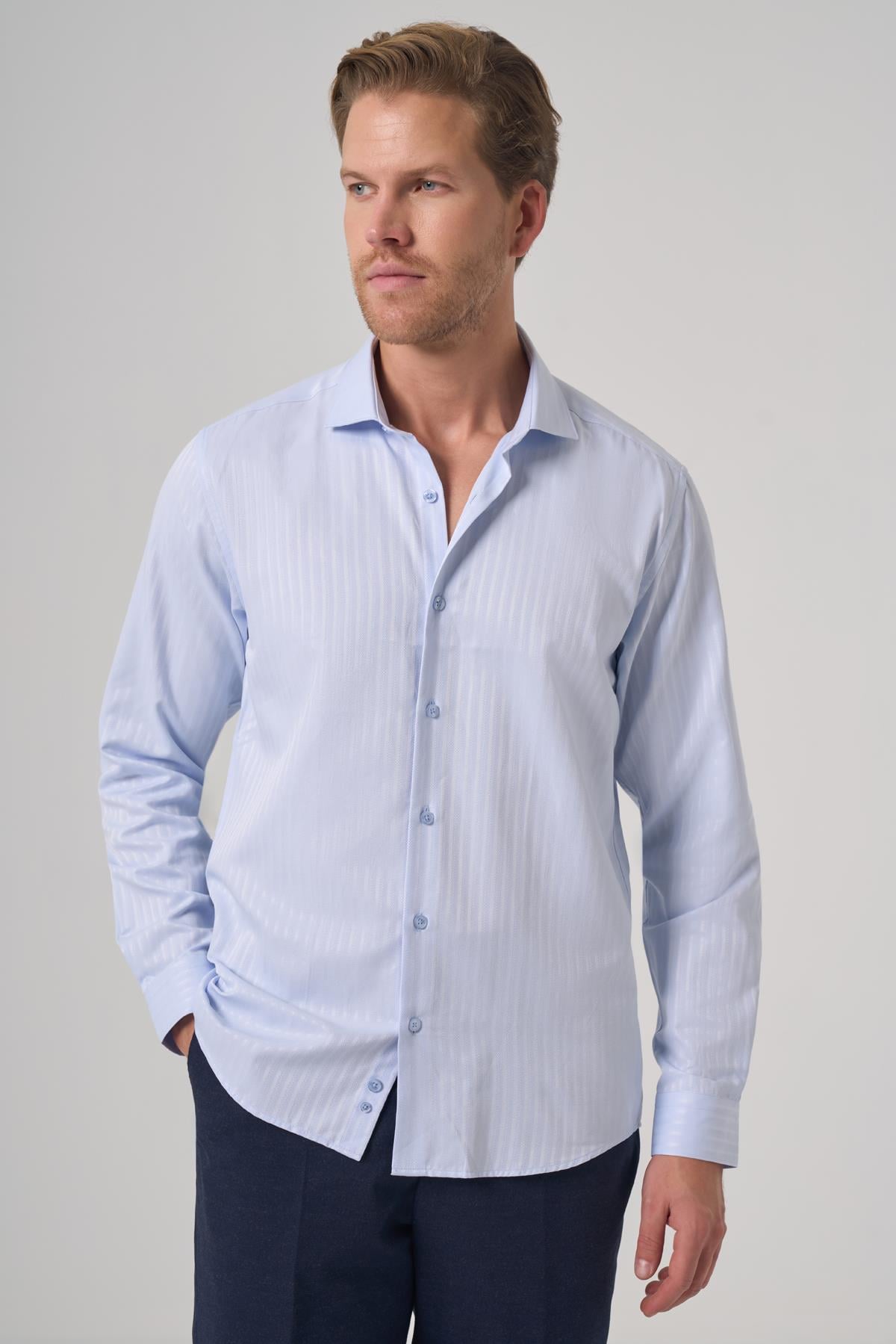 Morven Erkek A. MAVİ Trend Slim Fit İtalyan Yaka Gömlek