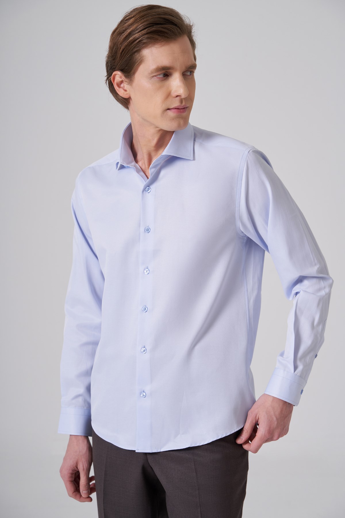 Morven Erkek A.Mavi Polyester Trend Slim Fit Tam İtalyan Yaka Gömlek