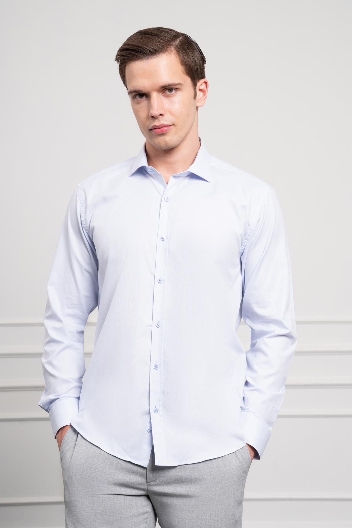 Morven Erkek A. MAVİ Pamuk Trend Slim Fit İtalyan Yaka Gömlek
