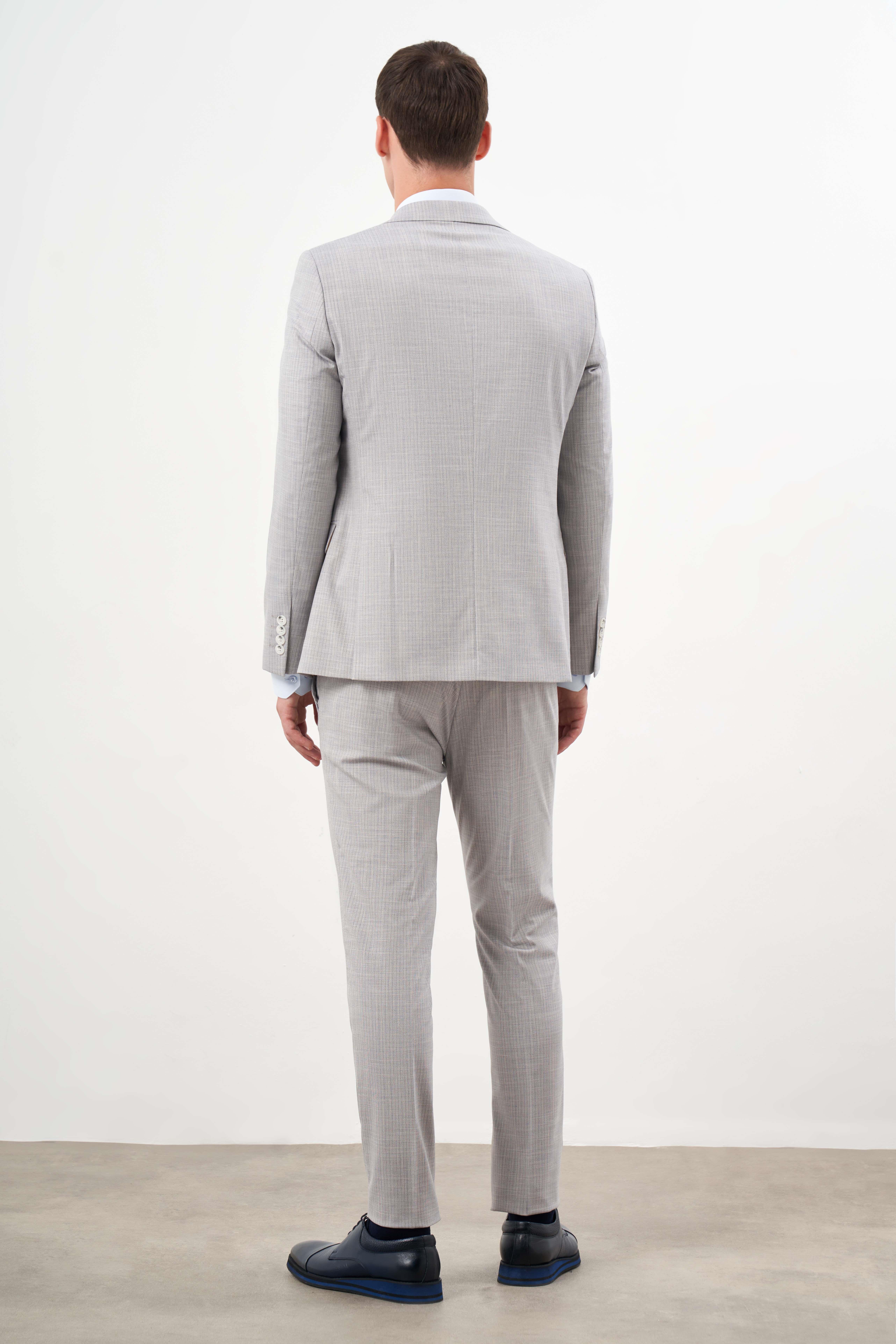 Morven Erkek A. MAVİ Poliviskon Trend Çizgili Desen Slim Fit Mono Yaka Takım Elbise