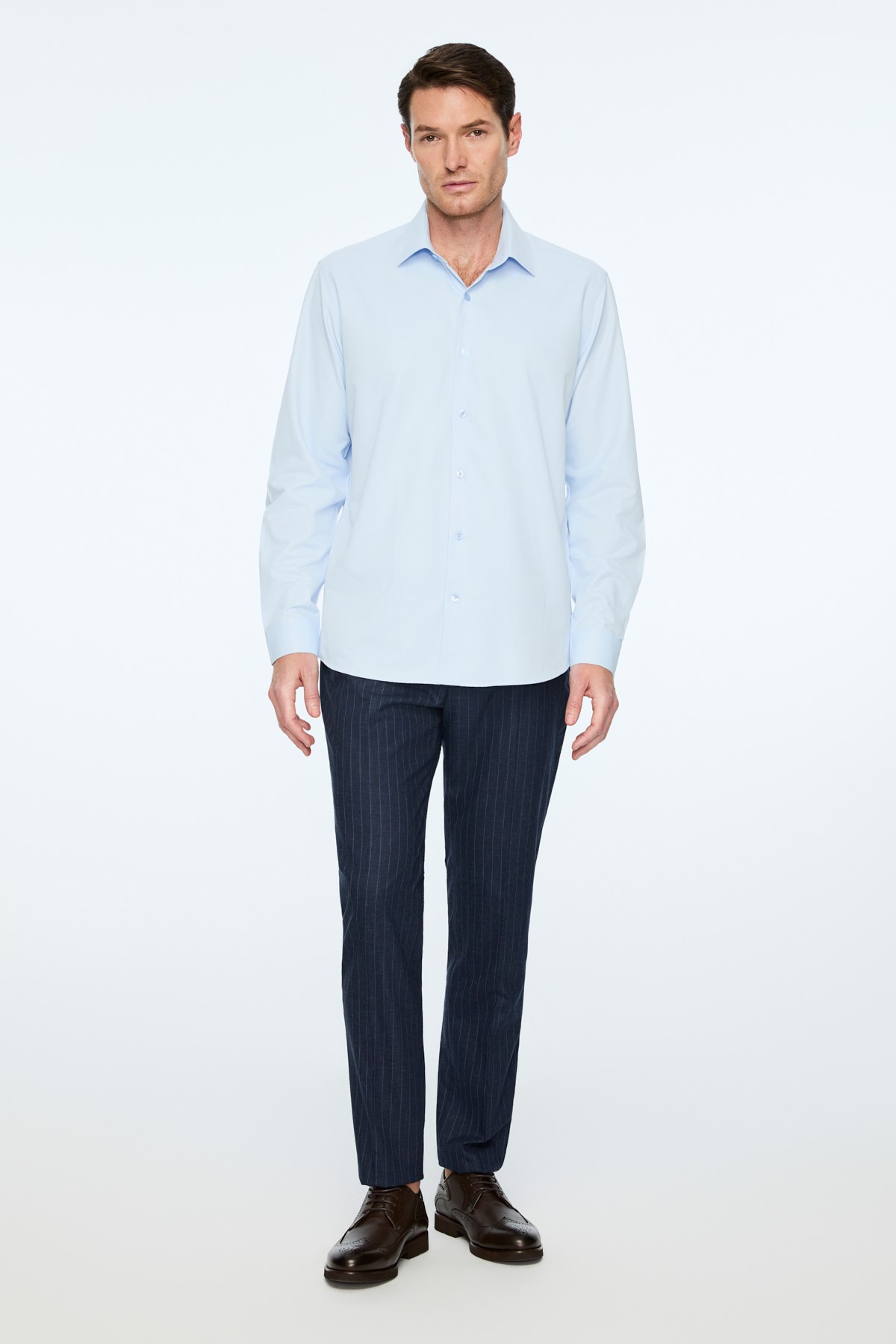 Morven Erkek A. MAVİ Düz Slim Fit Sert Yaka Gömlek