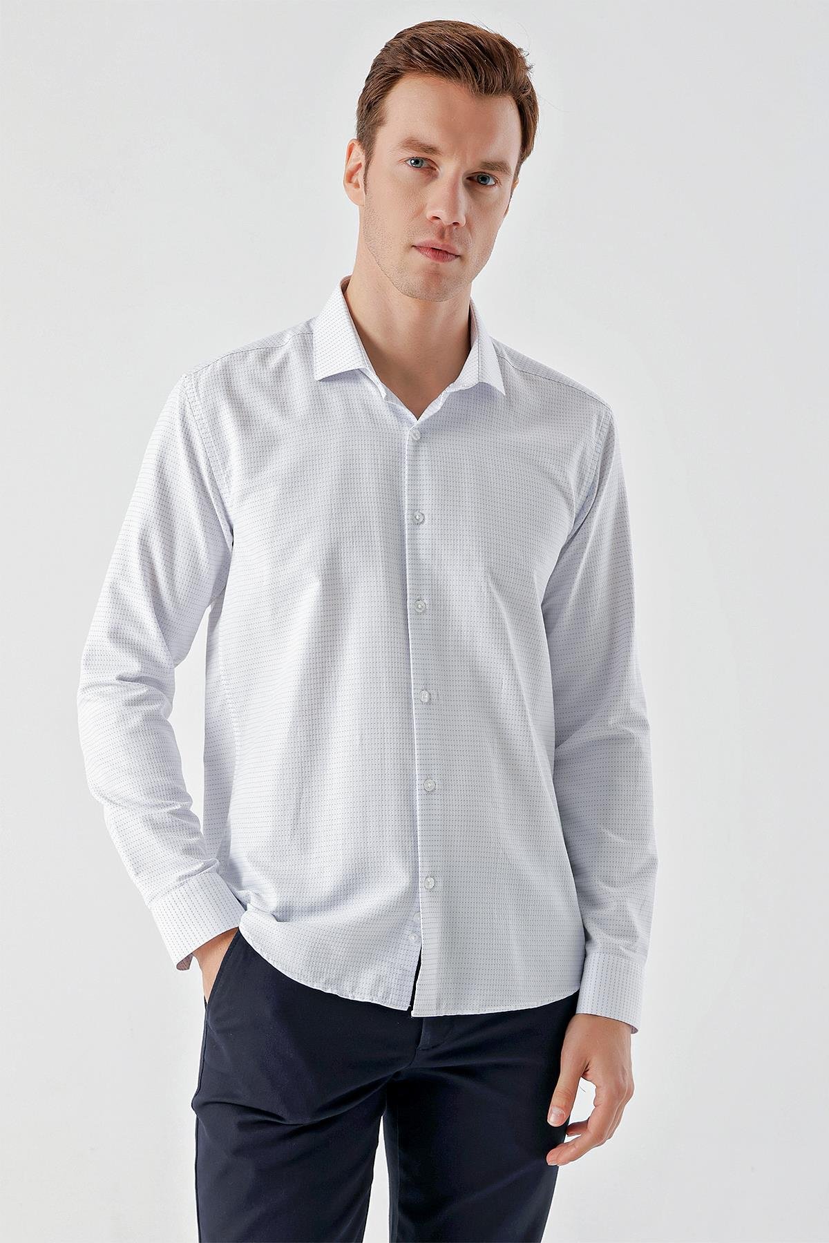 Morven Erkek A. MAVİ Trend Baskılı Desenli İtalyan Yaka Slim Fit gömlek