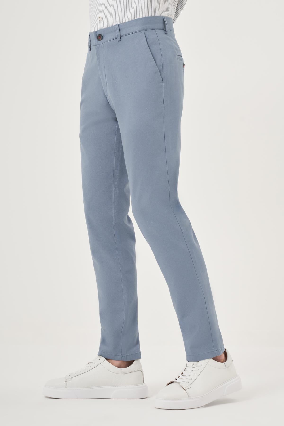 Morven Erkek A. MAVİ Yazlık Pamuk Yan Cep Slim Fit Chino Pantolon