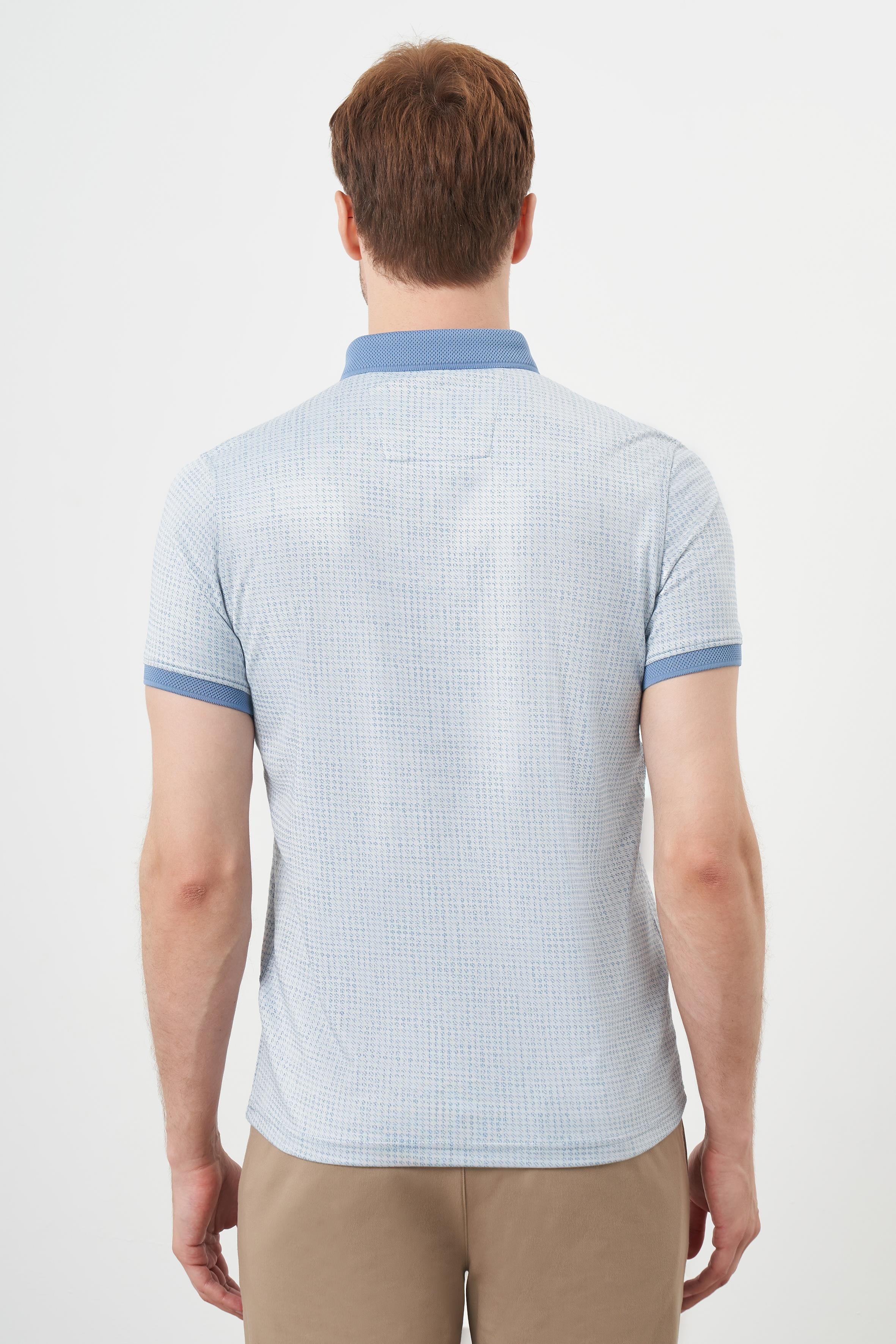 Morven Erkek A. MAVİ Trend Merserize Jakar Desen Düğmeli Yaka Dynamic Fit T-Shirt