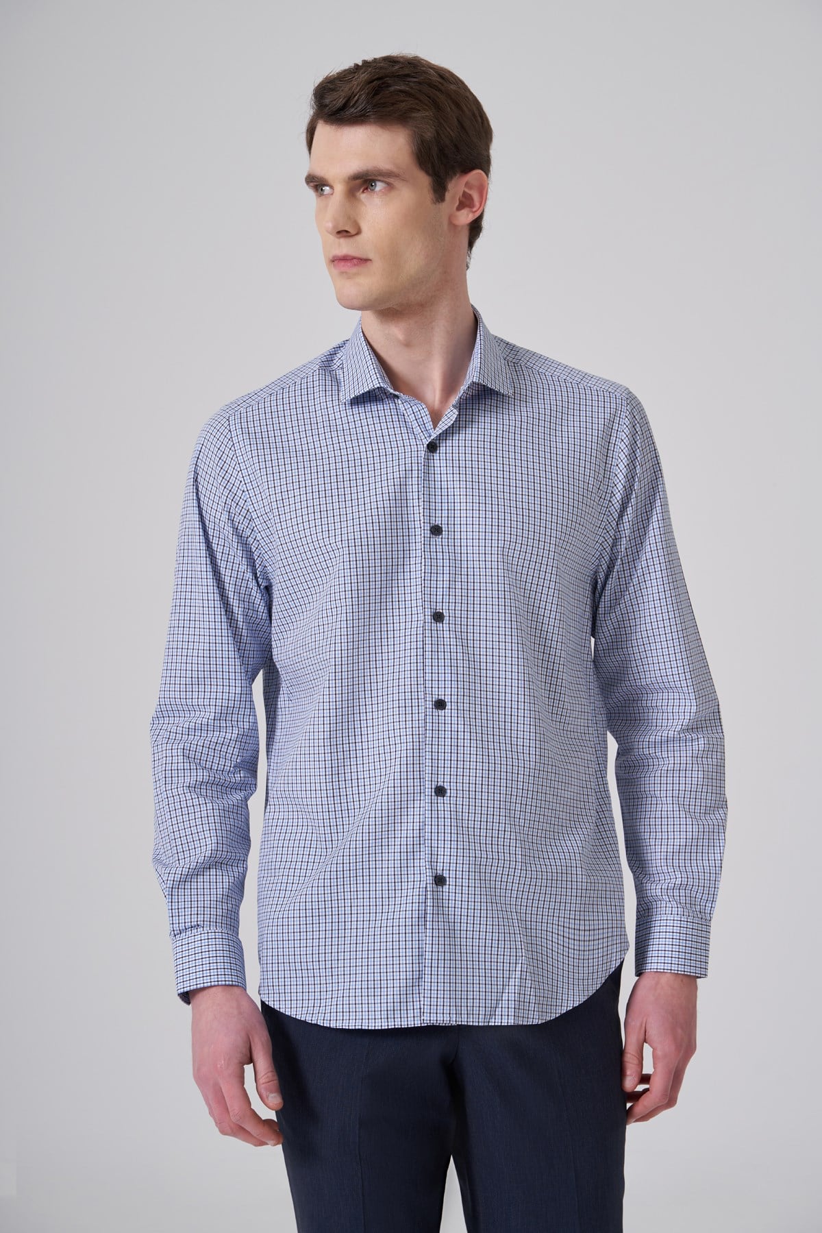 Morven Erkek A. MAVİ Pamuk Trend Dynamic Fit Tam İtalyan Yaka Gömlek