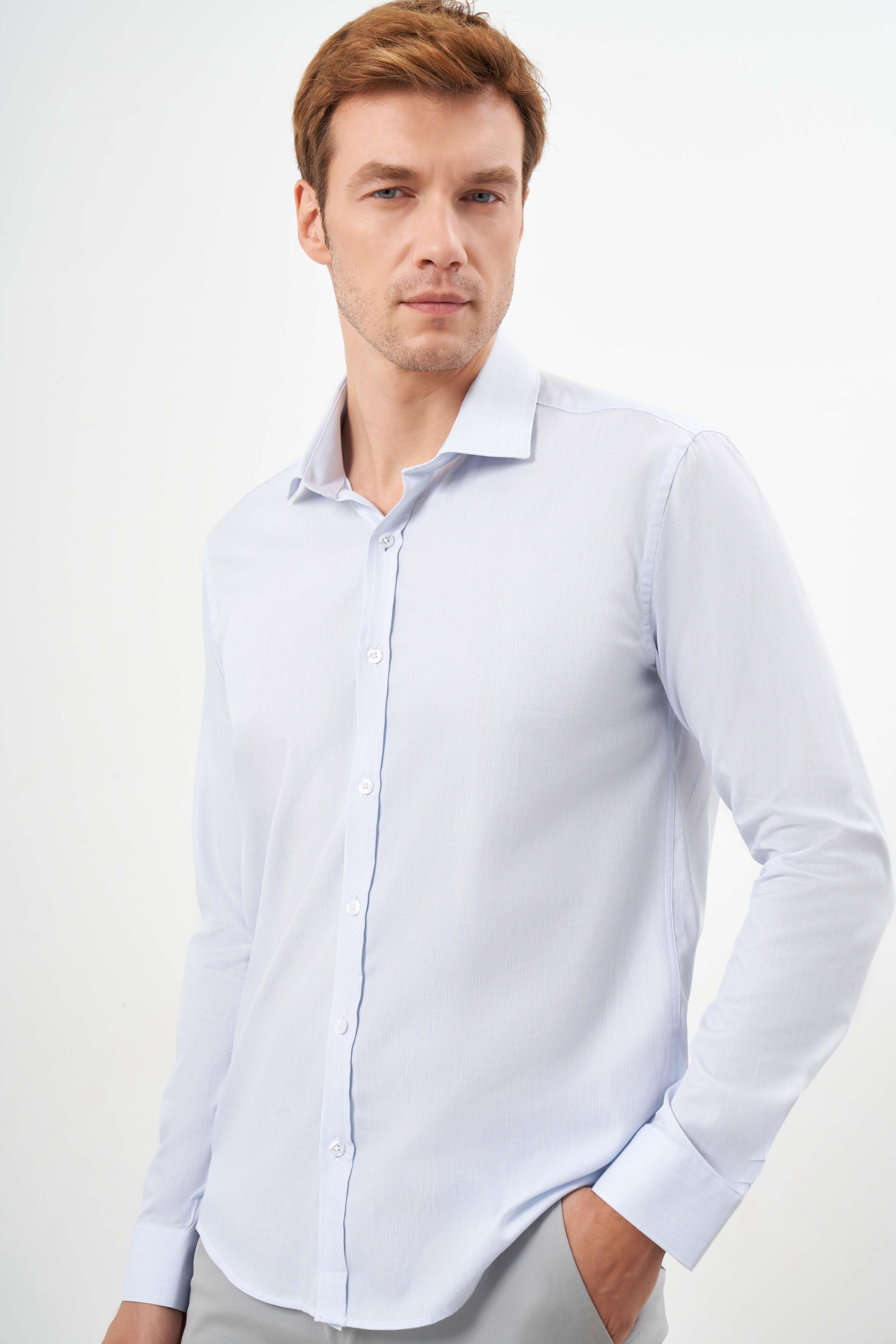 Morven Erkek A. MAVİ Pamuk Desenli İtalyan Yaka Slim Fit Gömlek