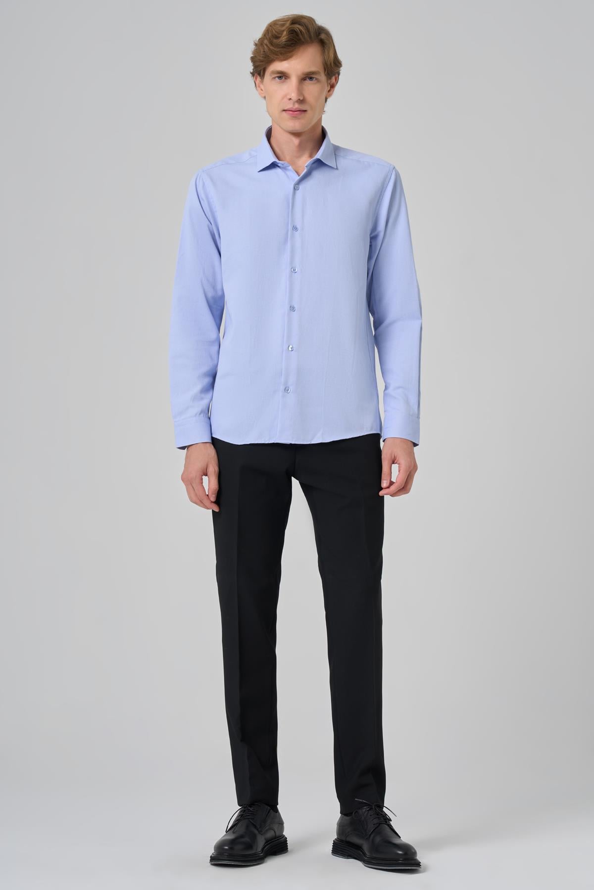 Morven Erkek A. MAVİ Slim Fit İtalyan Yaka Gömlek