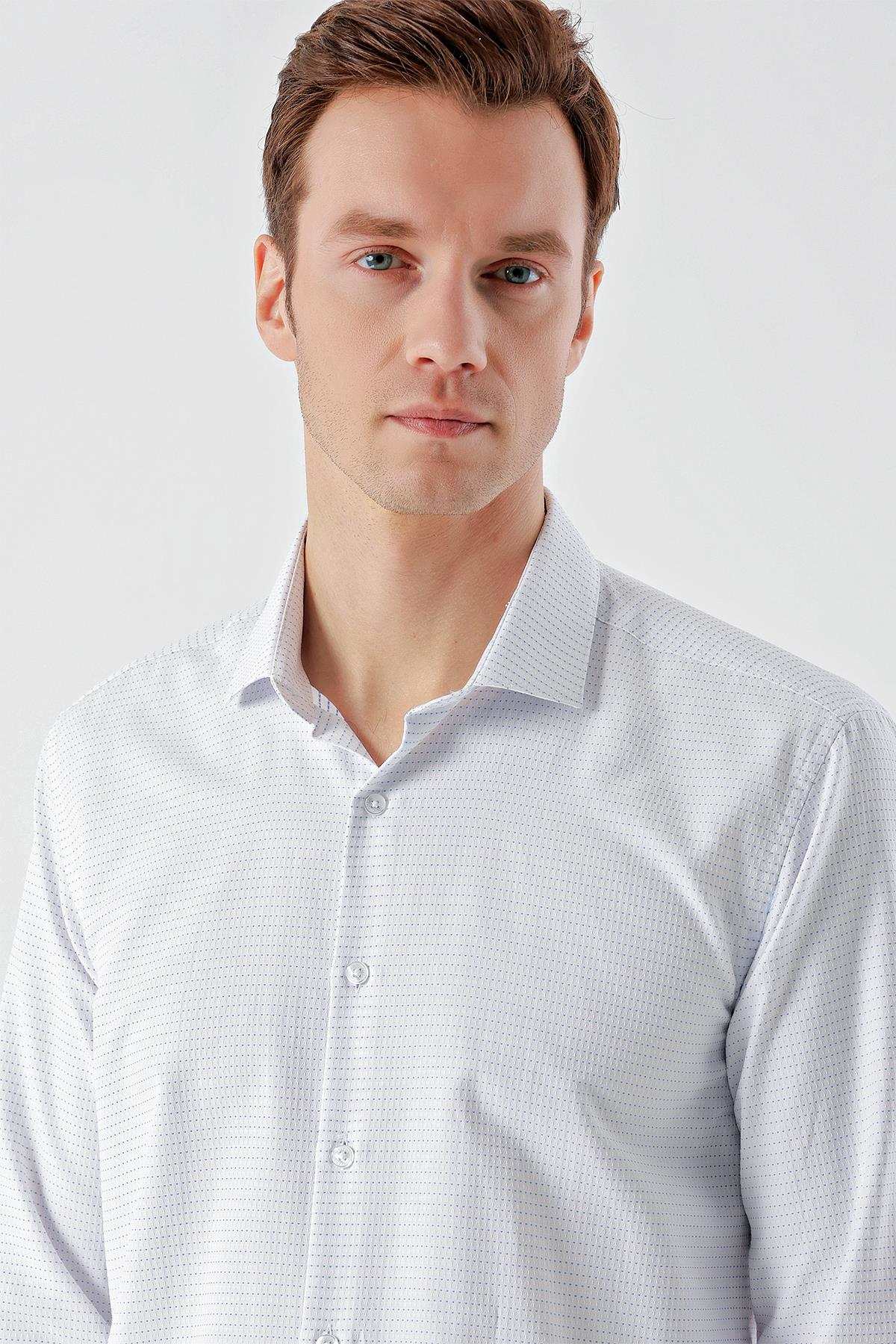 Morven Erkek A. MAVİ Trend Baskılı Desenli İtalyan Yaka Slim Fit gömlek