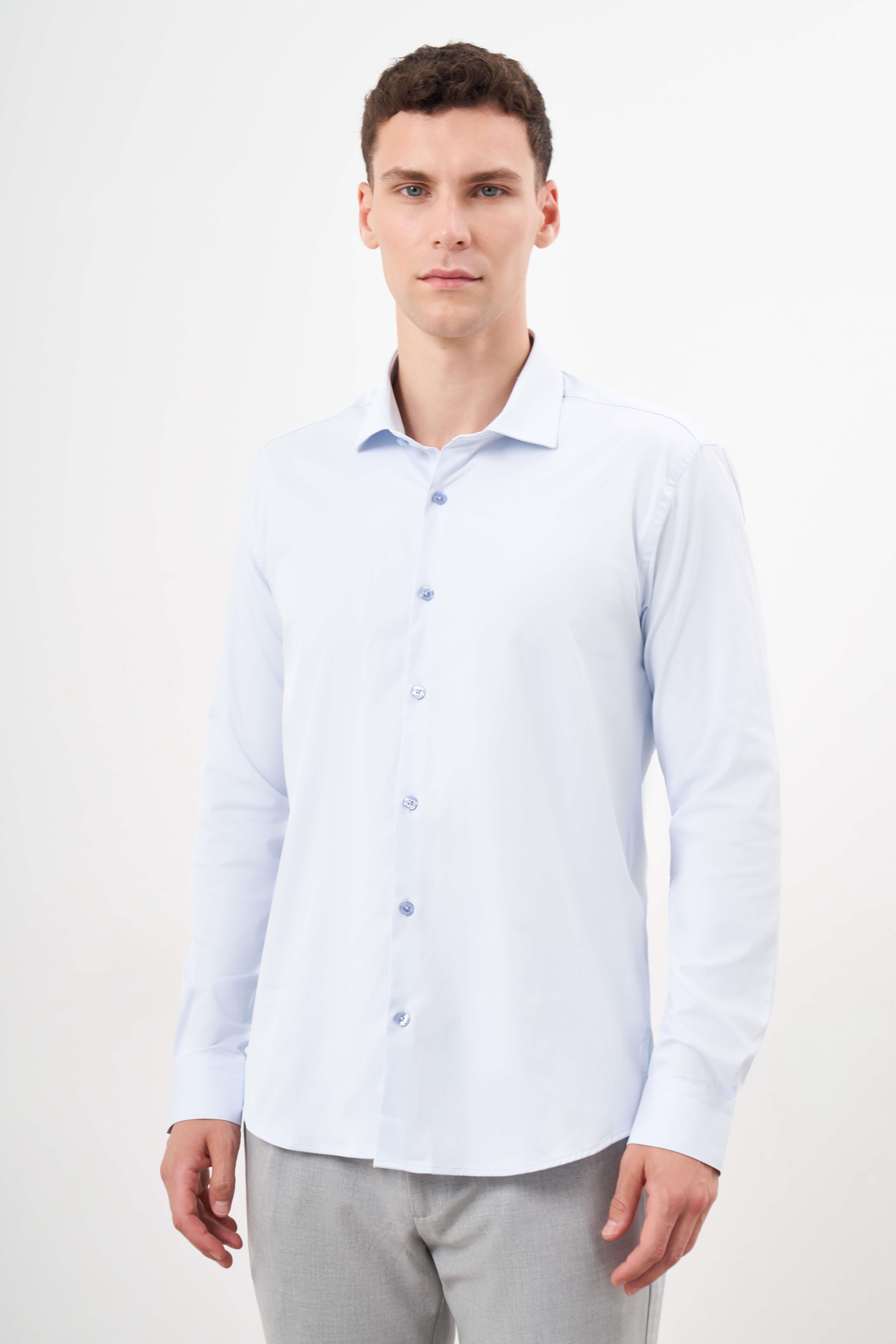 Morven Erkek A. MAVİ Basic Düz Desen İtalyan Yaka Slim Fit Gömlek