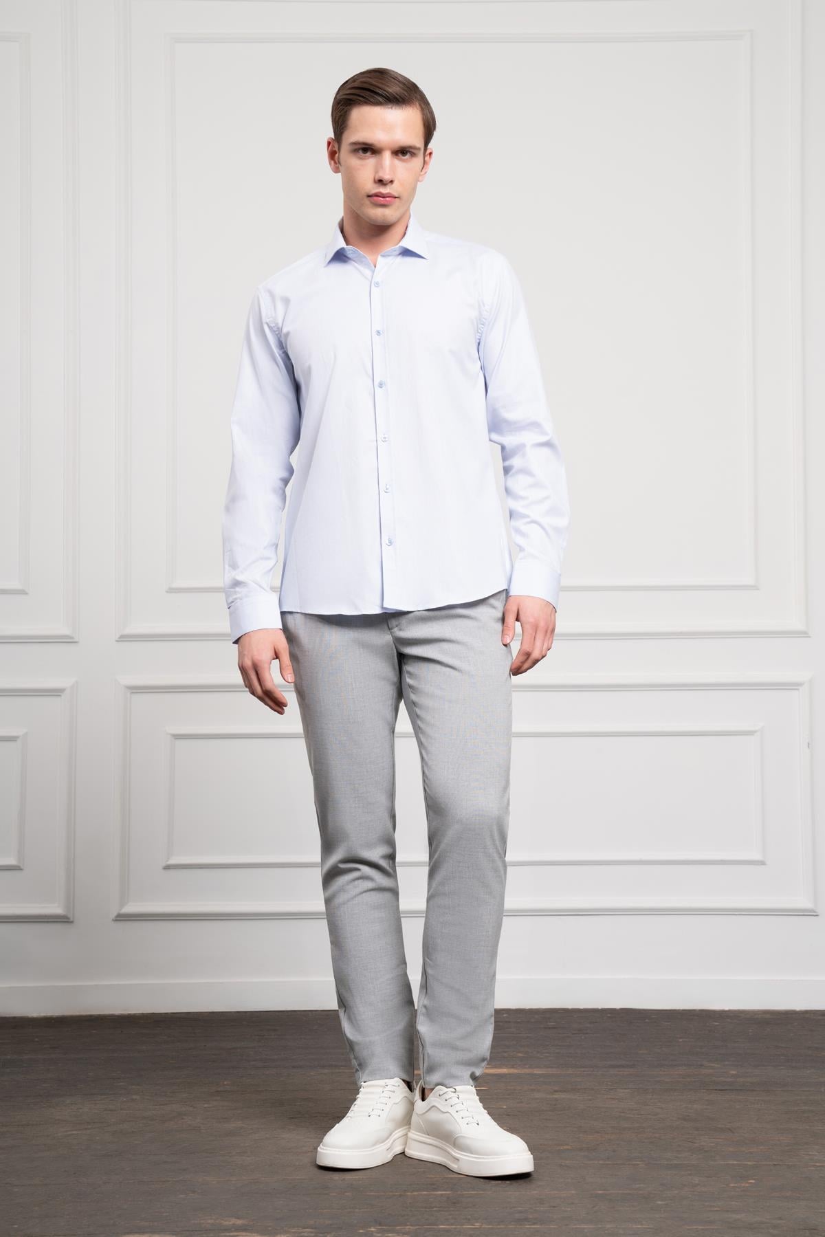 Morven Erkek A. MAVİ Pamuk Trend Slim Fit İtalyan Yaka Gömlek
