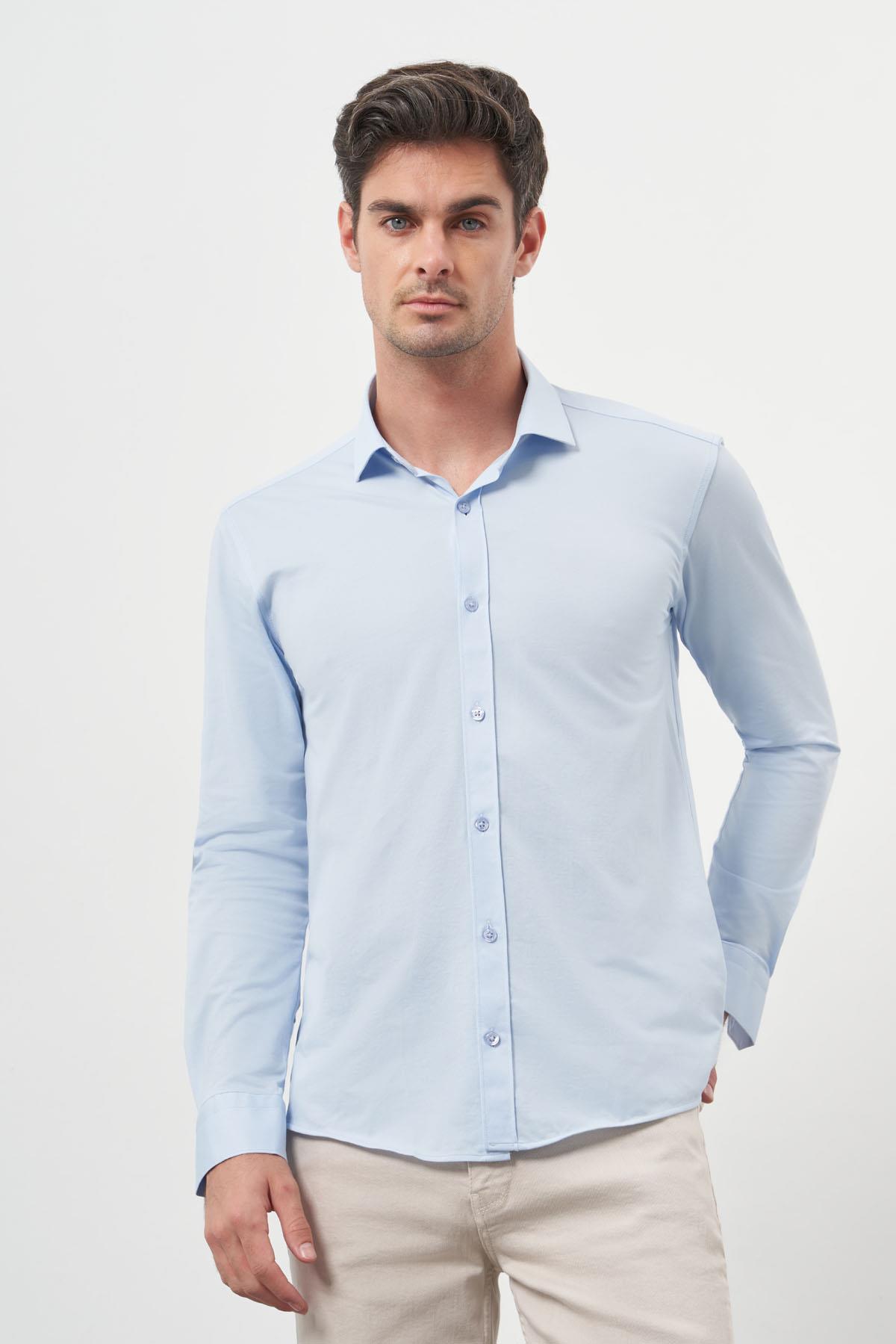 Morven Erkek A. MAVİ Trend Slim Fit İtalyan Yaka Gömlek