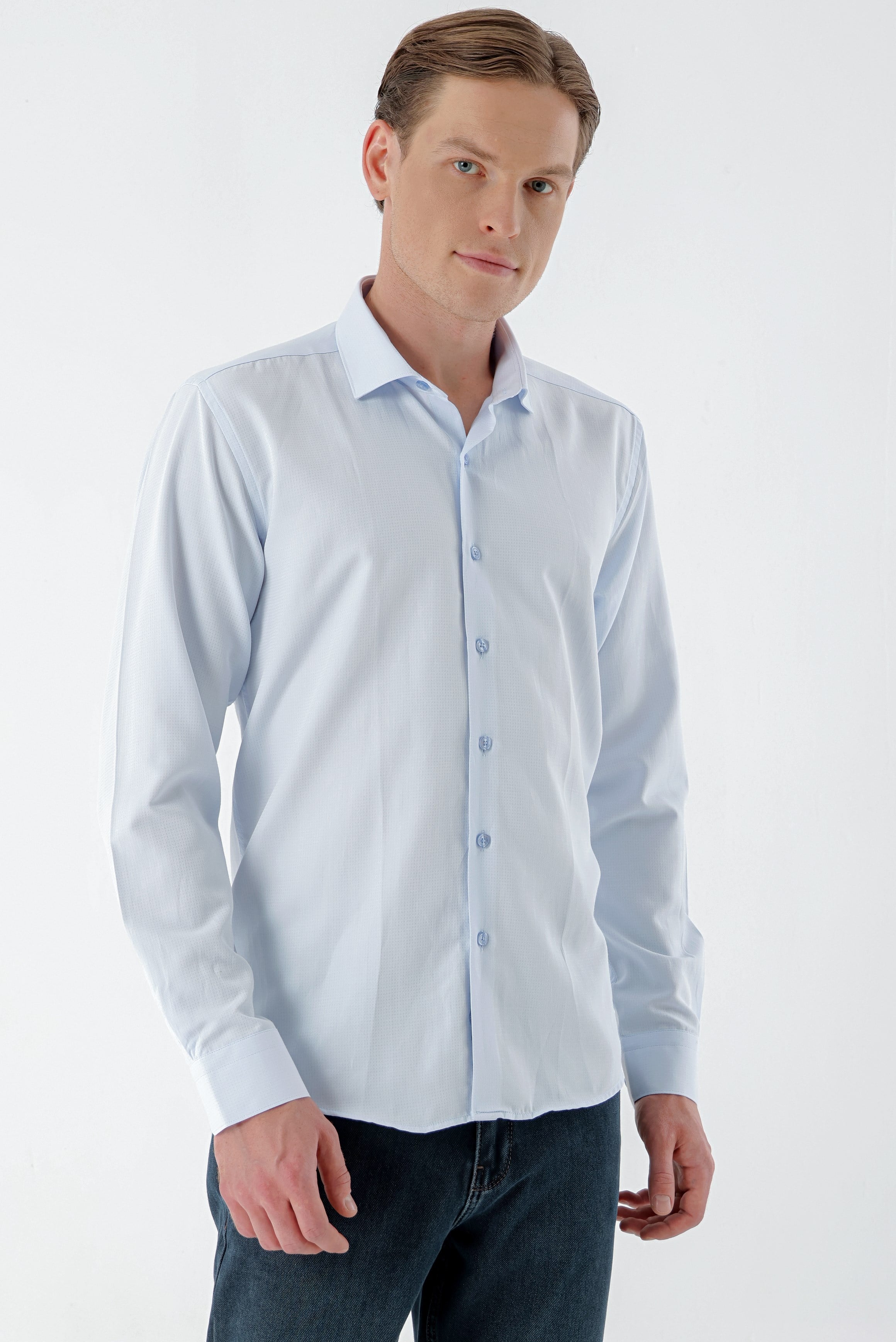 Morven Erkek A. MAVİ Trend Baskılı Desenli İtalyan Yaka Slim Fit Gömlek