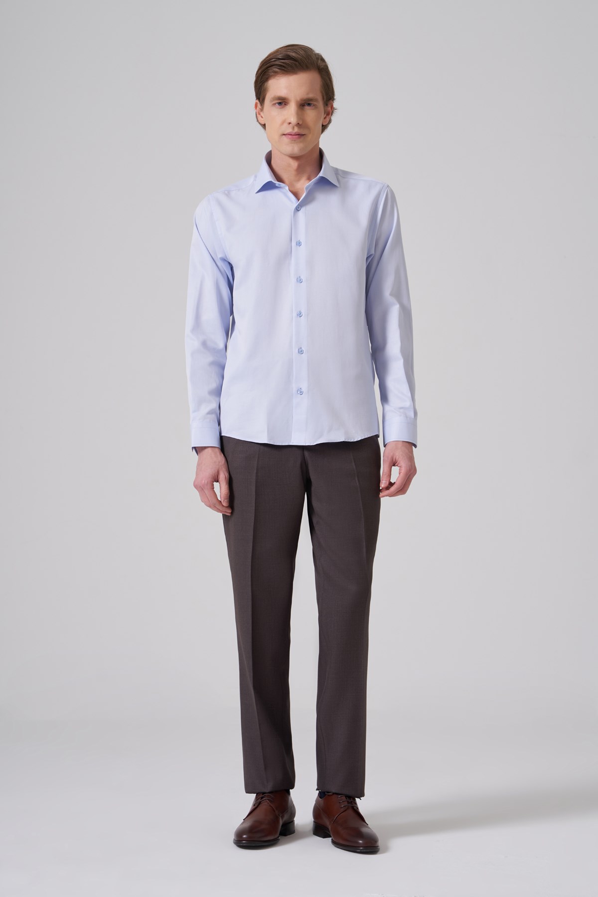 Morven Erkek A.Mavi Polyester Trend Slim Fit Tam İtalyan Yaka Gömlek