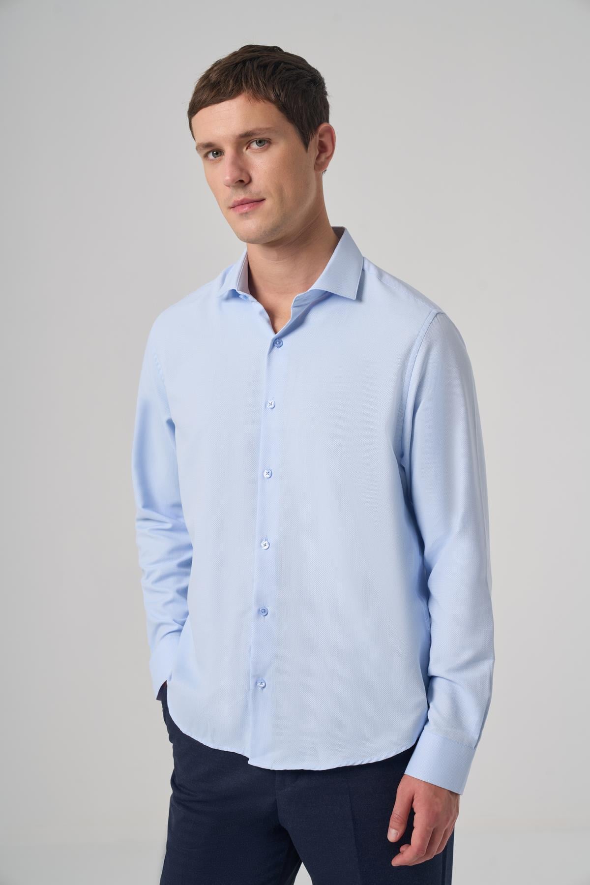 Morven Erkek A. MAVİ Polyester Trend Desenli Dynamic Fit İtalyan Yaka Gömlek