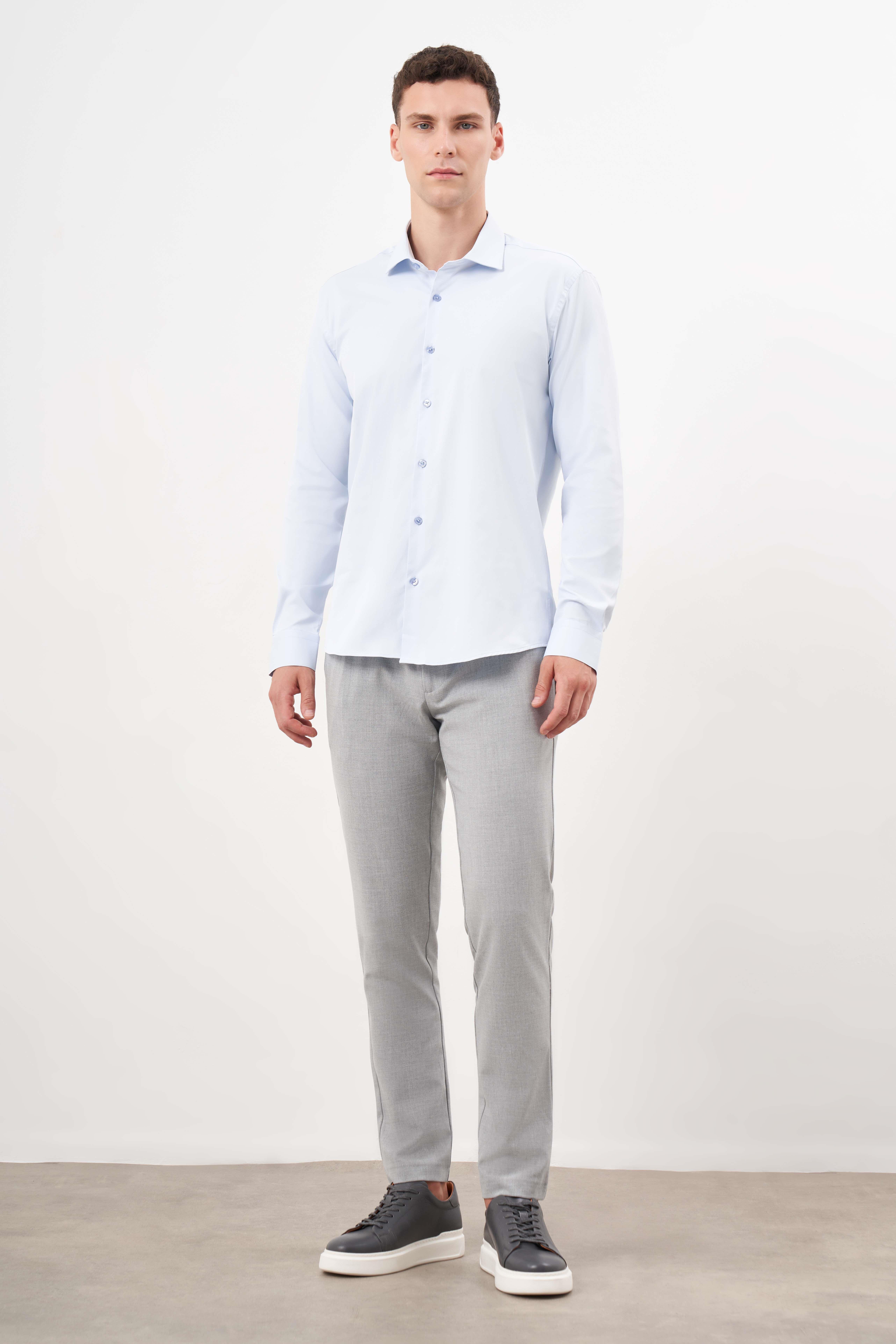 Morven Erkek A. MAVİ Basic Düz Desen İtalyan Yaka Slim Fit Gömlek