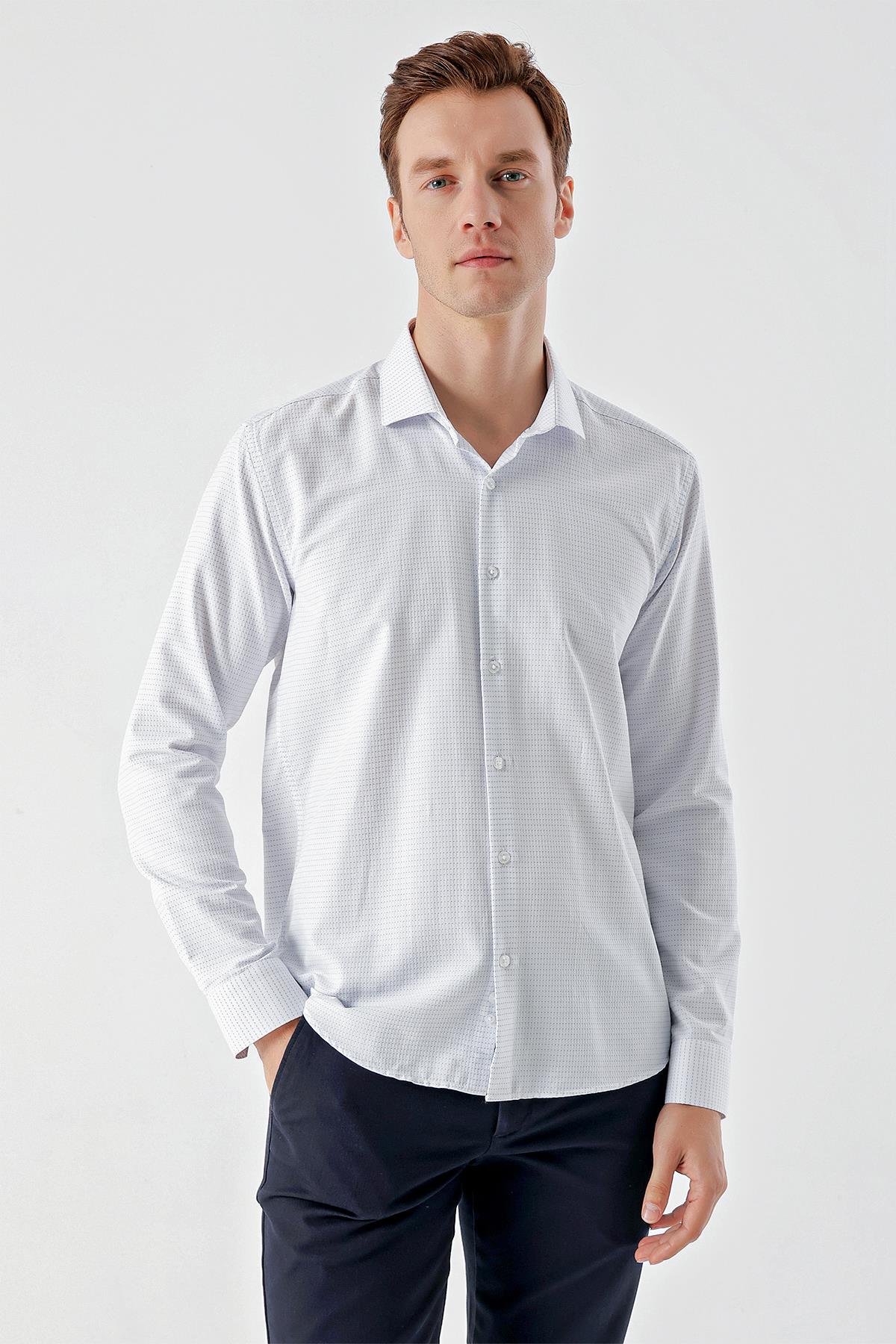 Morven Erkek A. MAVİ Trend Baskılı Desenli İtalyan Yaka Slim Fit gömlek