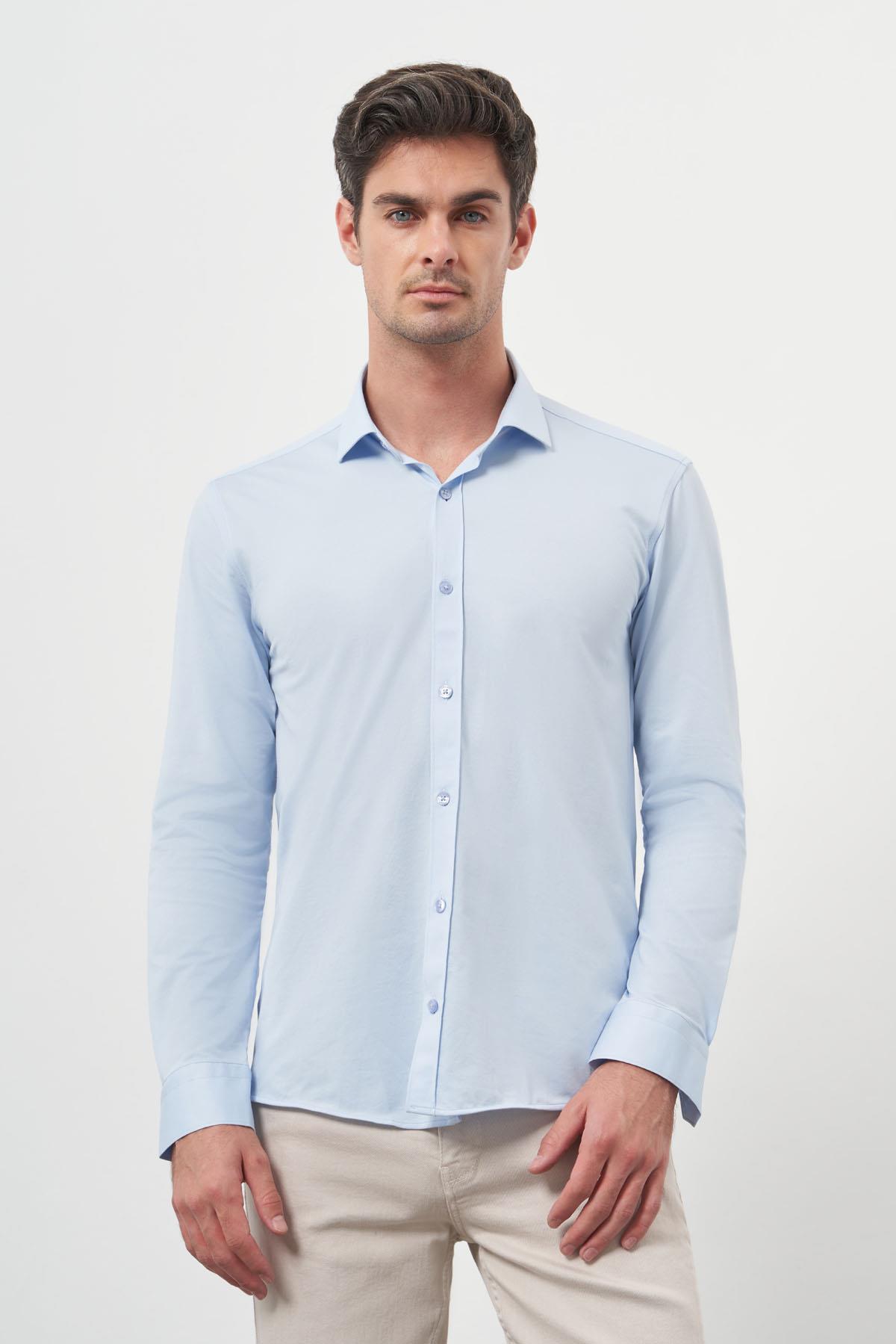 Morven Erkek A. MAVİ Trend Slim Fit İtalyan Yaka Gömlek