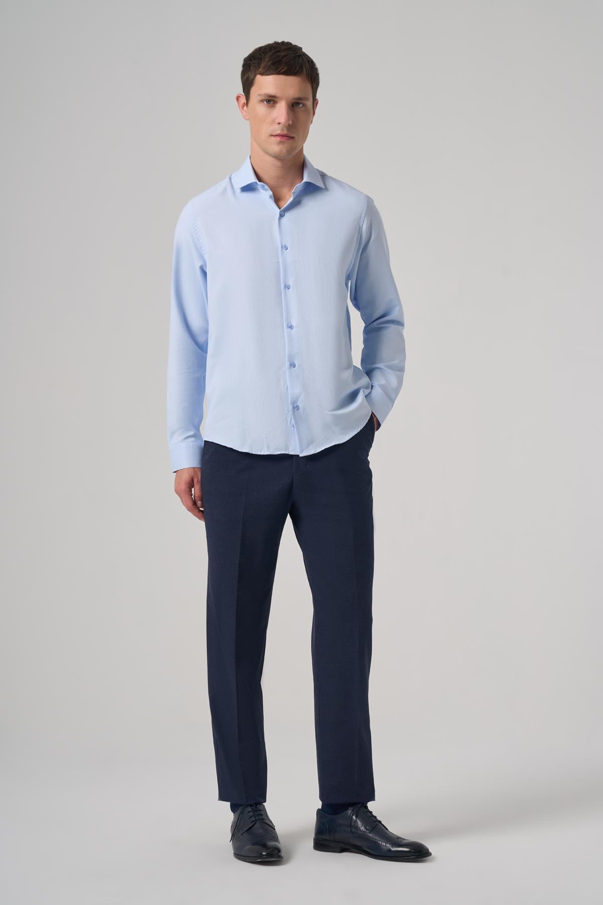 Morven Erkek A. MAVİ Polyester Trend Desenli Dynamic Fit İtalyan Yaka Gömlek