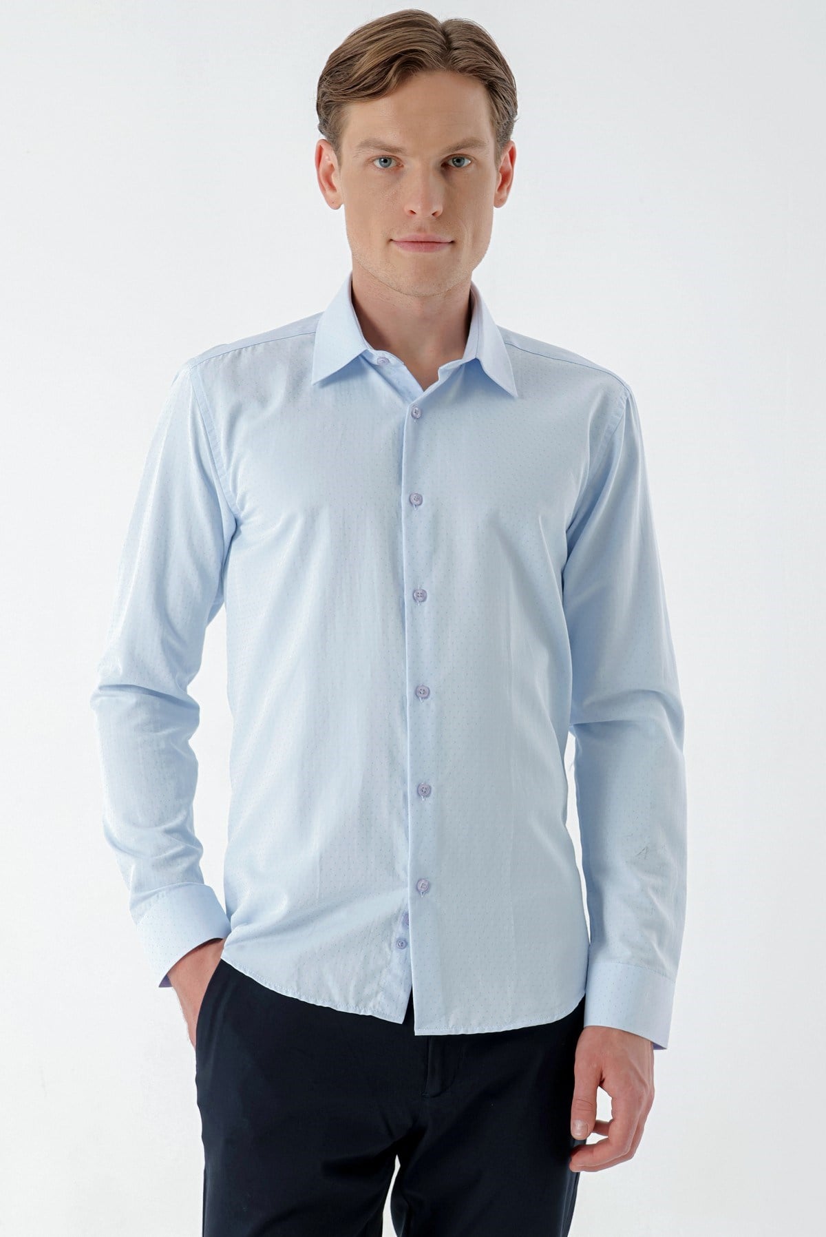 Morven Erkek A. MAVİ Dobby Armür Slim Fit Gömlek