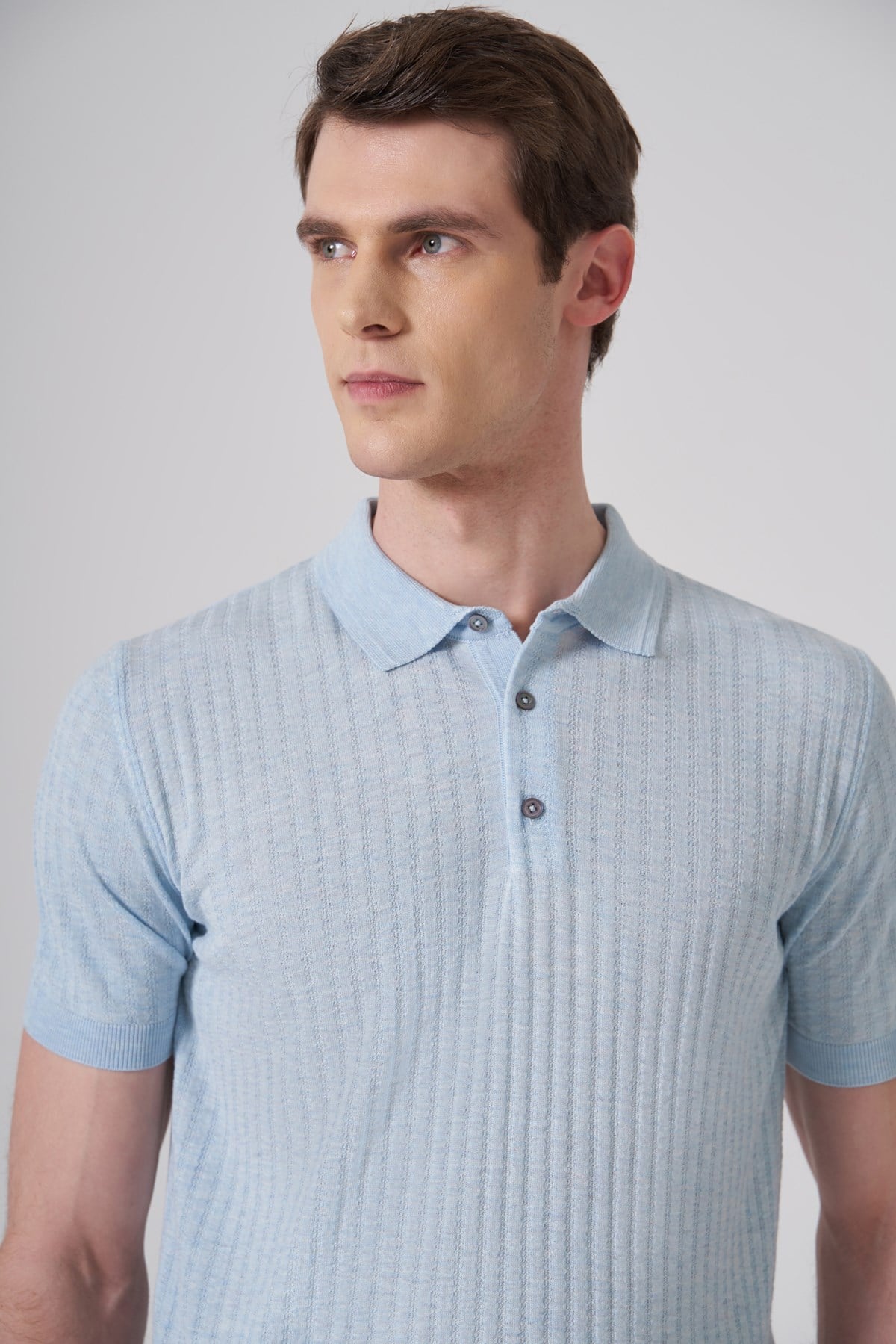 Morven Erkek A. MAVİ Trend Polo Yaka Jakarlı Triko T-Shirt