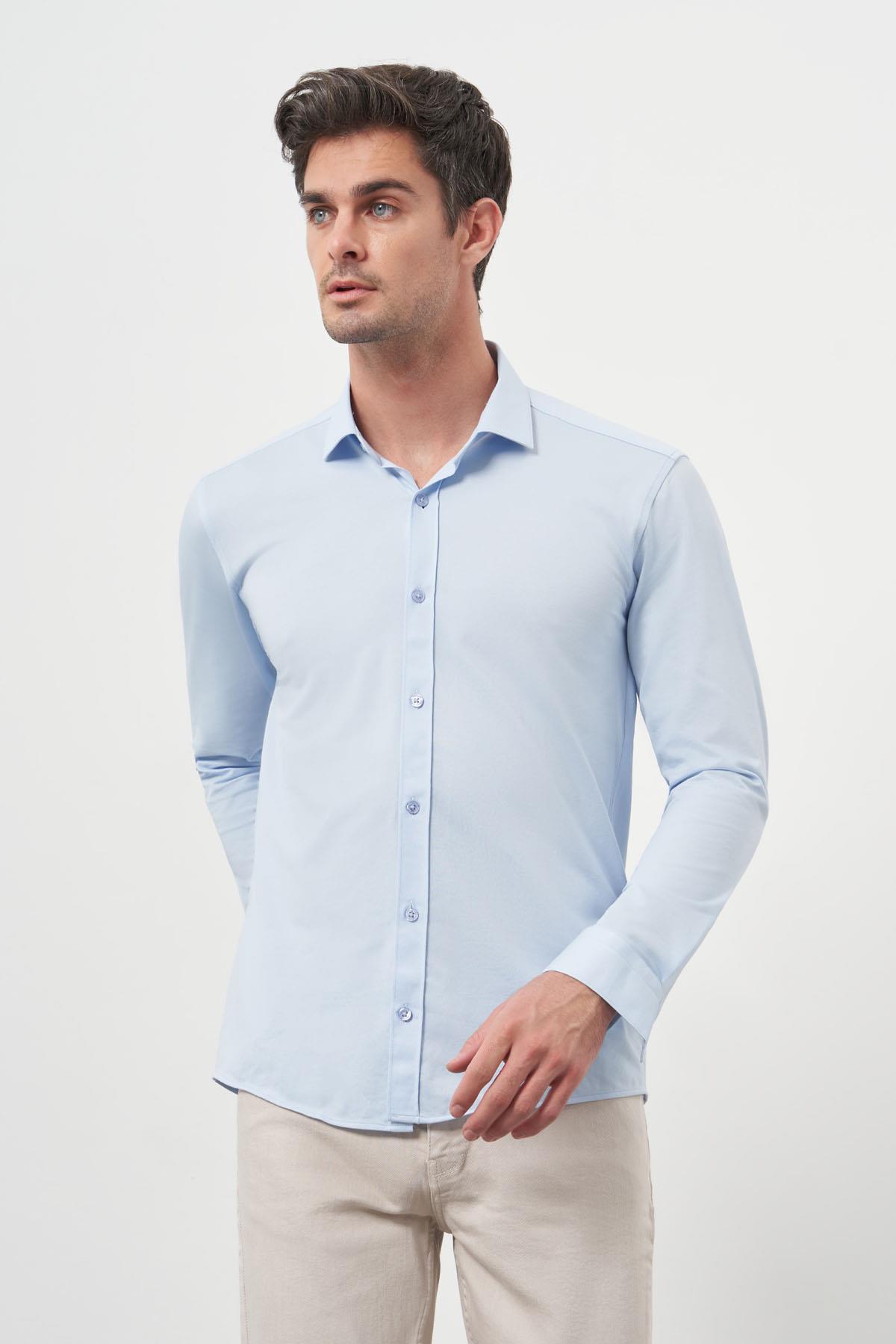 Morven Erkek A. MAVİ Trend Slim Fit İtalyan Yaka Gömlek