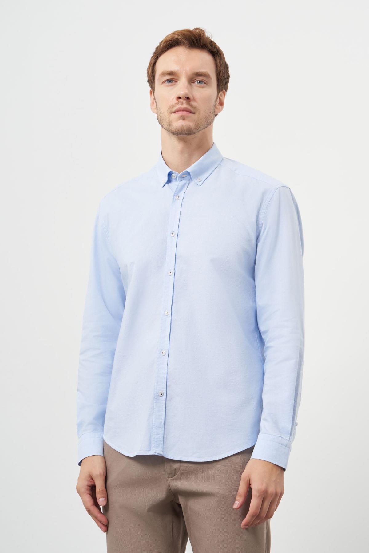 Morven Erkek A. MAVİ Pamuk Trend Düğmeli Yaka Dynamic Fit Gömlek