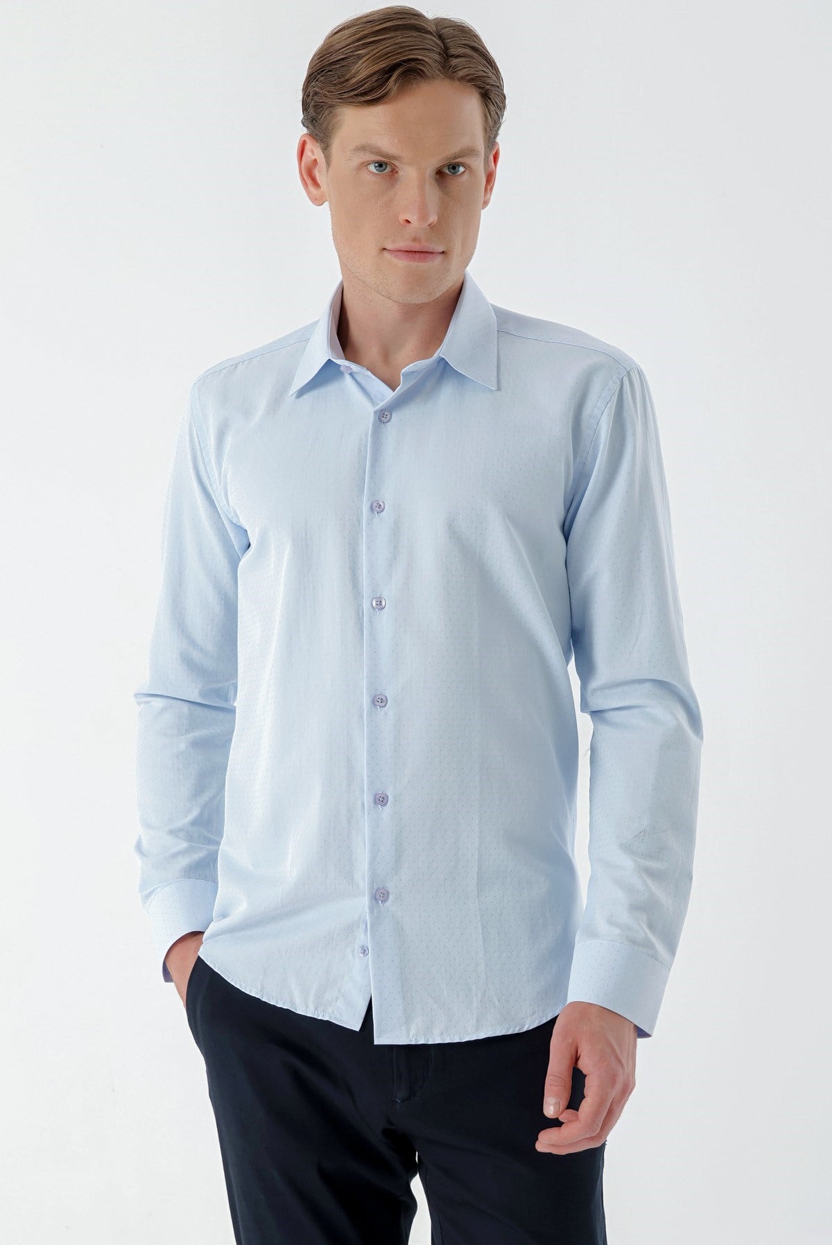 Morven Erkek A. MAVİ Dobby Armür Slim Fit Gömlek