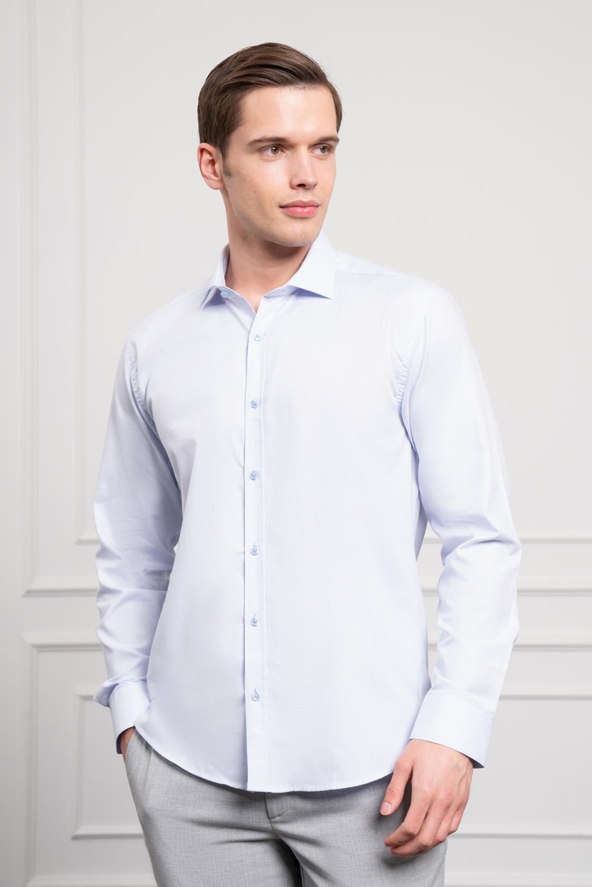 Morven Erkek A. MAVİ Pamuk Trend Slim Fit İtalyan Yaka Gömlek