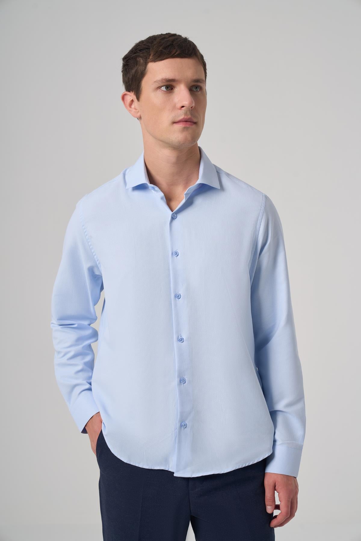 Morven Erkek A. MAVİ Polyester Trend Desenli Dynamic Fit İtalyan Yaka Gömlek