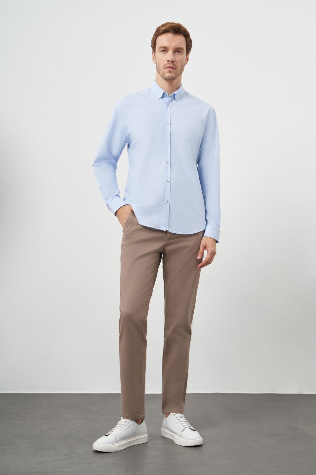 Morven Erkek A. MAVİ Pamuk Trend Düğmeli Yaka Dynamic Fit Gömlek