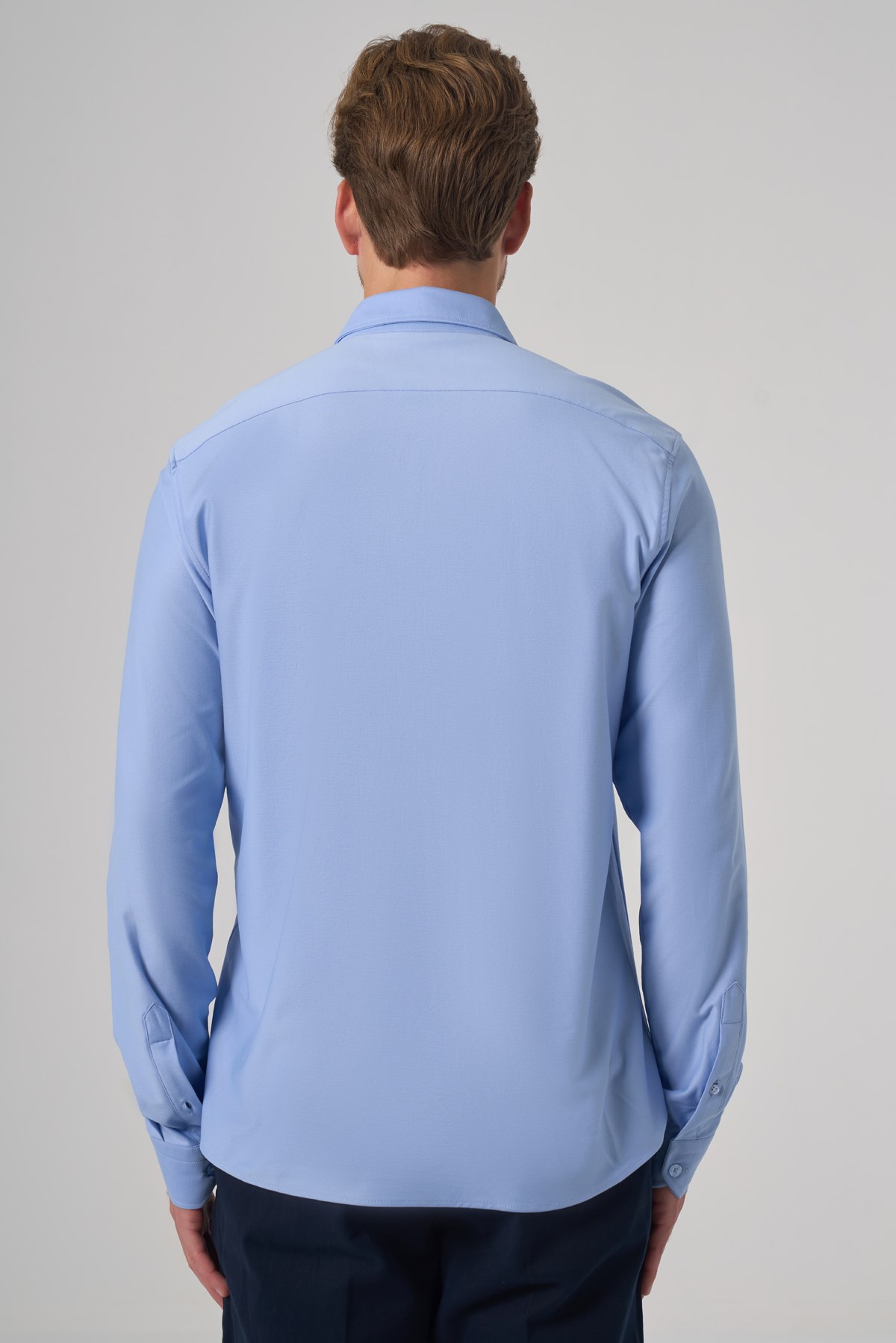 Morven Erkek A. MAVİ Trend Düz Slim Fit Tam İtalyan Yaka Relaxible Gömlek