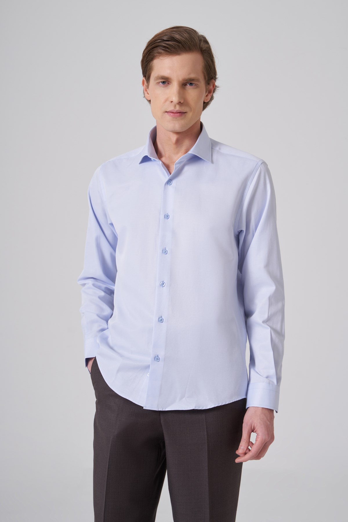 Morven Erkek A.Mavi Polyester Trend Slim Fit Tam İtalyan Yaka Gömlek