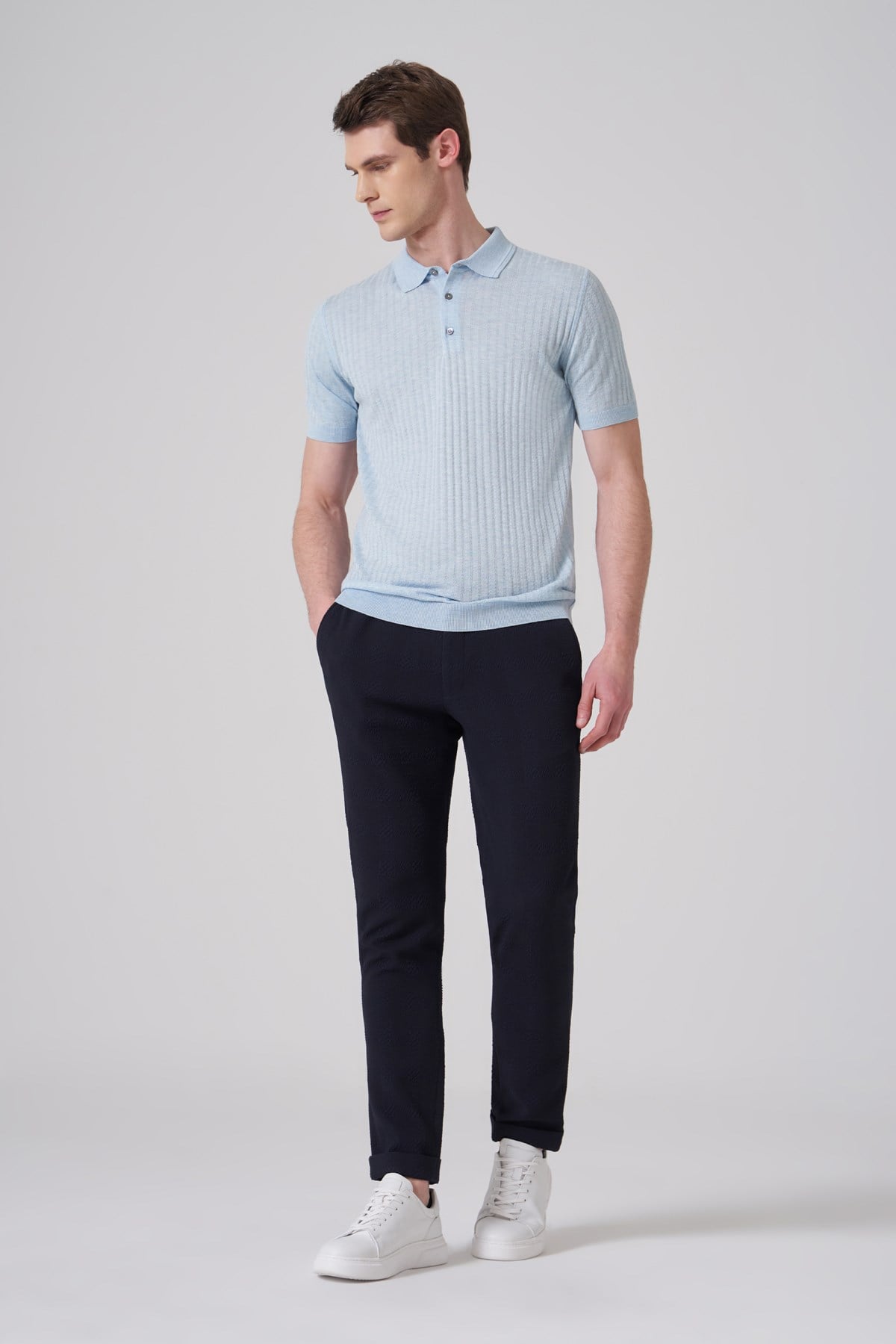 Morven Erkek A. MAVİ Trend Polo Yaka Jakarlı Triko T-Shirt