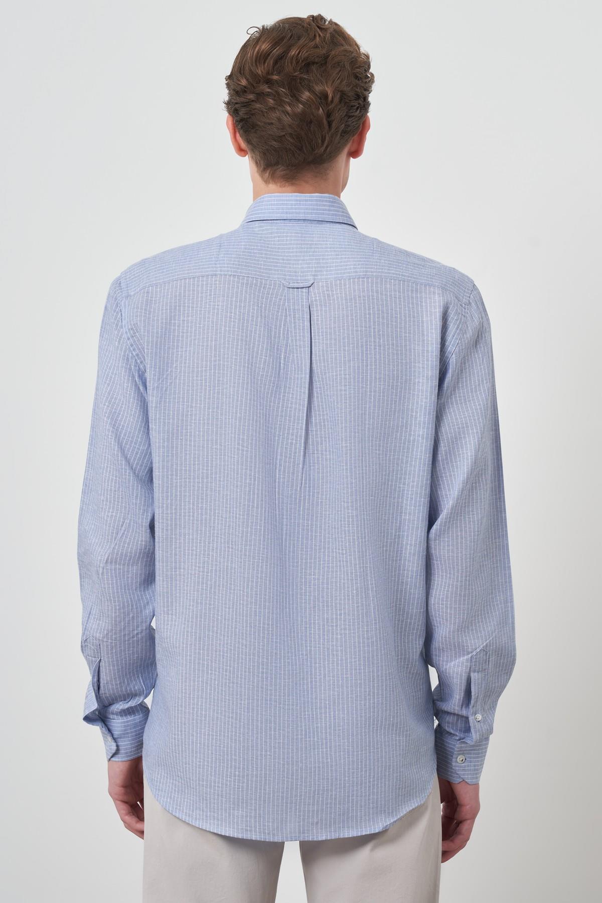 Morven Erkek A. MAVİ Keten Dynamic Fit Düğmeli Yaka Gömlek