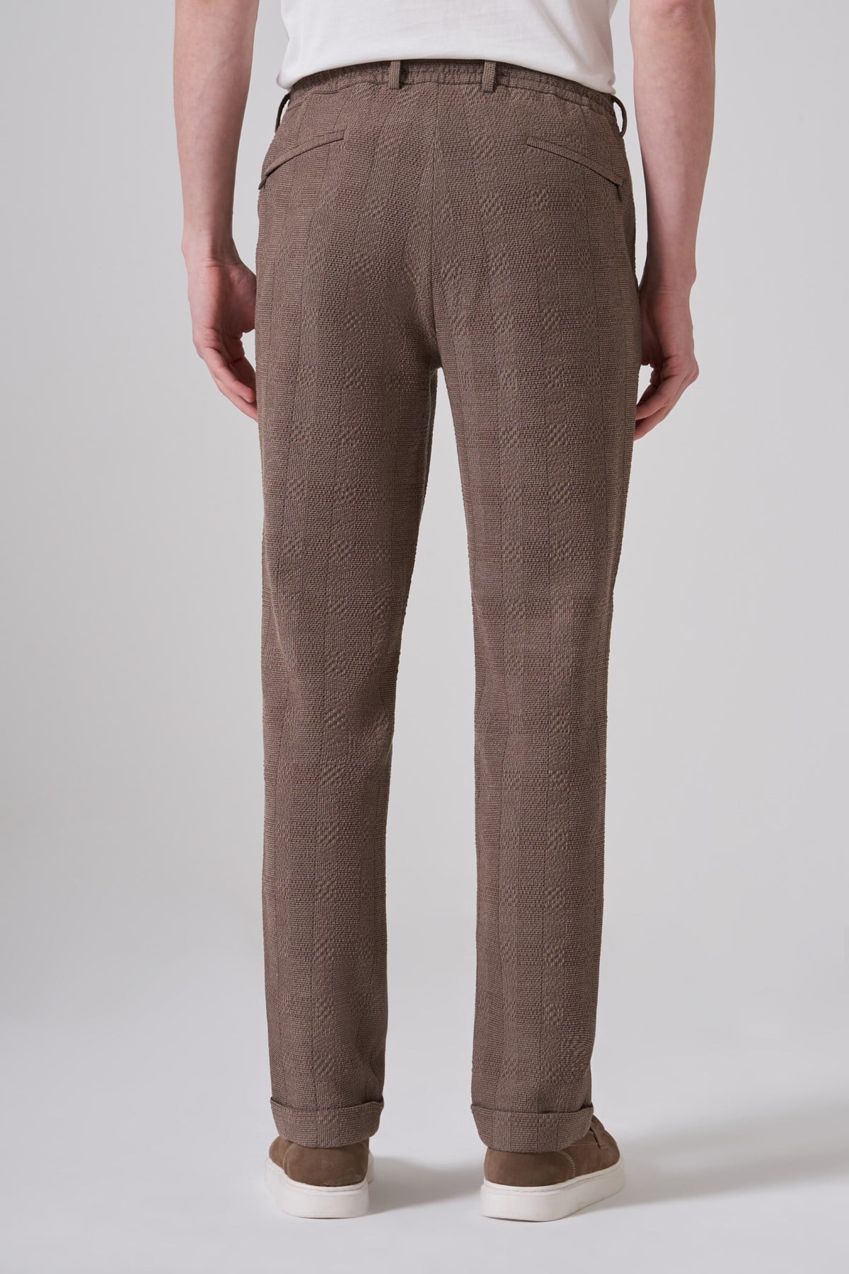 Morven Erkek A-Kahverengi Trend Ekose Lastikli İpli Slim Fit Pantolon