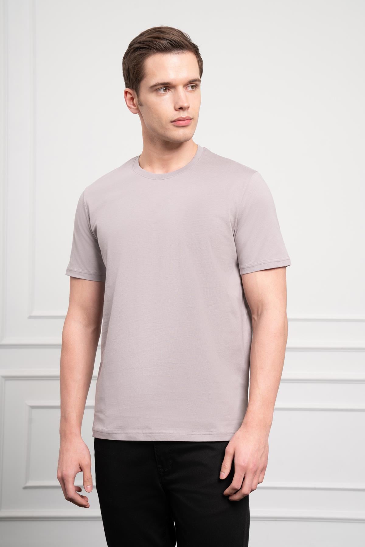 Morven Erkek AÇIK GRİ Basic Bisiklet Yaka Dynamic Fit Pamuk T-Shirt