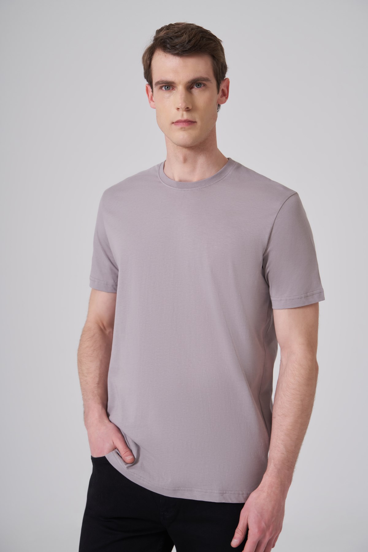 Morven Erkek AÇIK GRİ Basic Bisiklet Yaka Dynamic Fit Pamuk T-Shirt