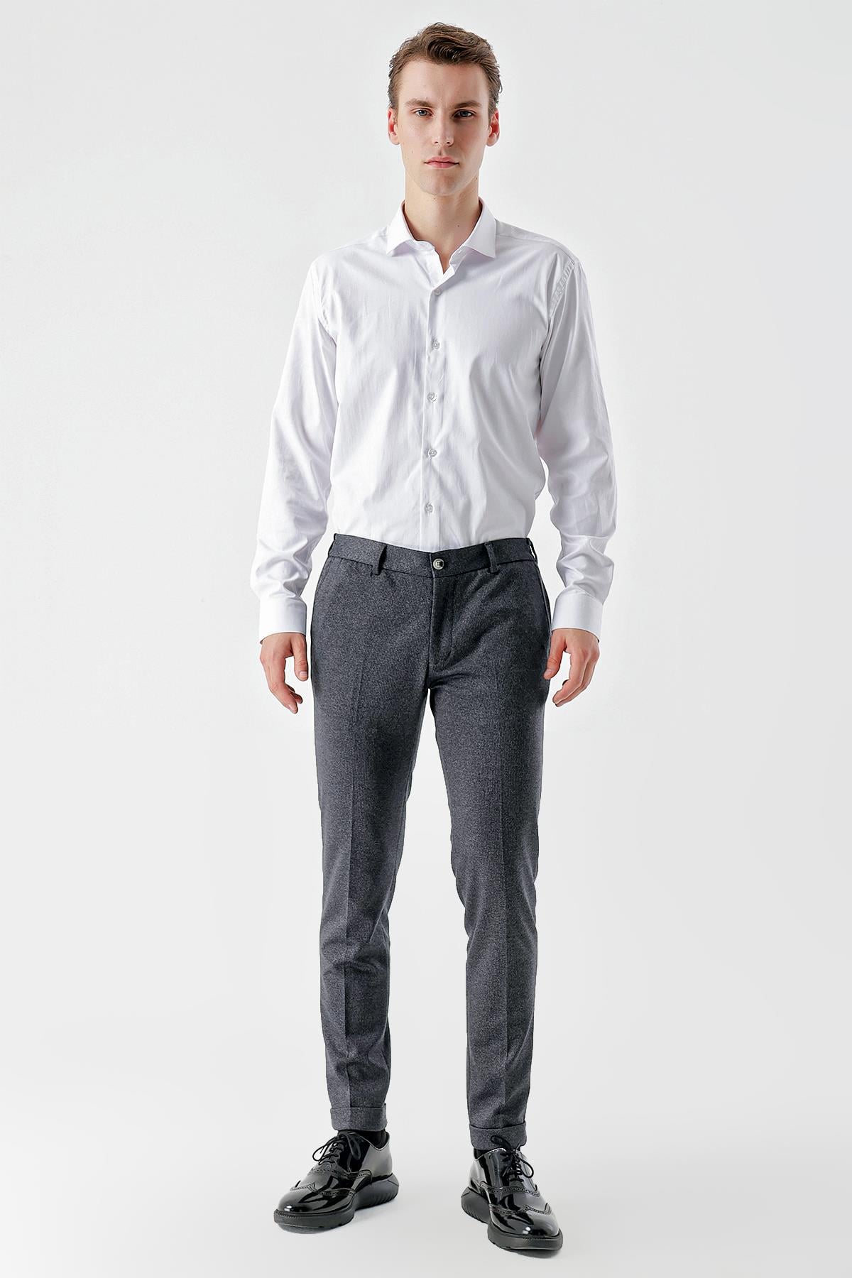 Morven Erkek AÇIK GRİ Poliviskon Trend Desenli Slim Fit Classic Pantolon
